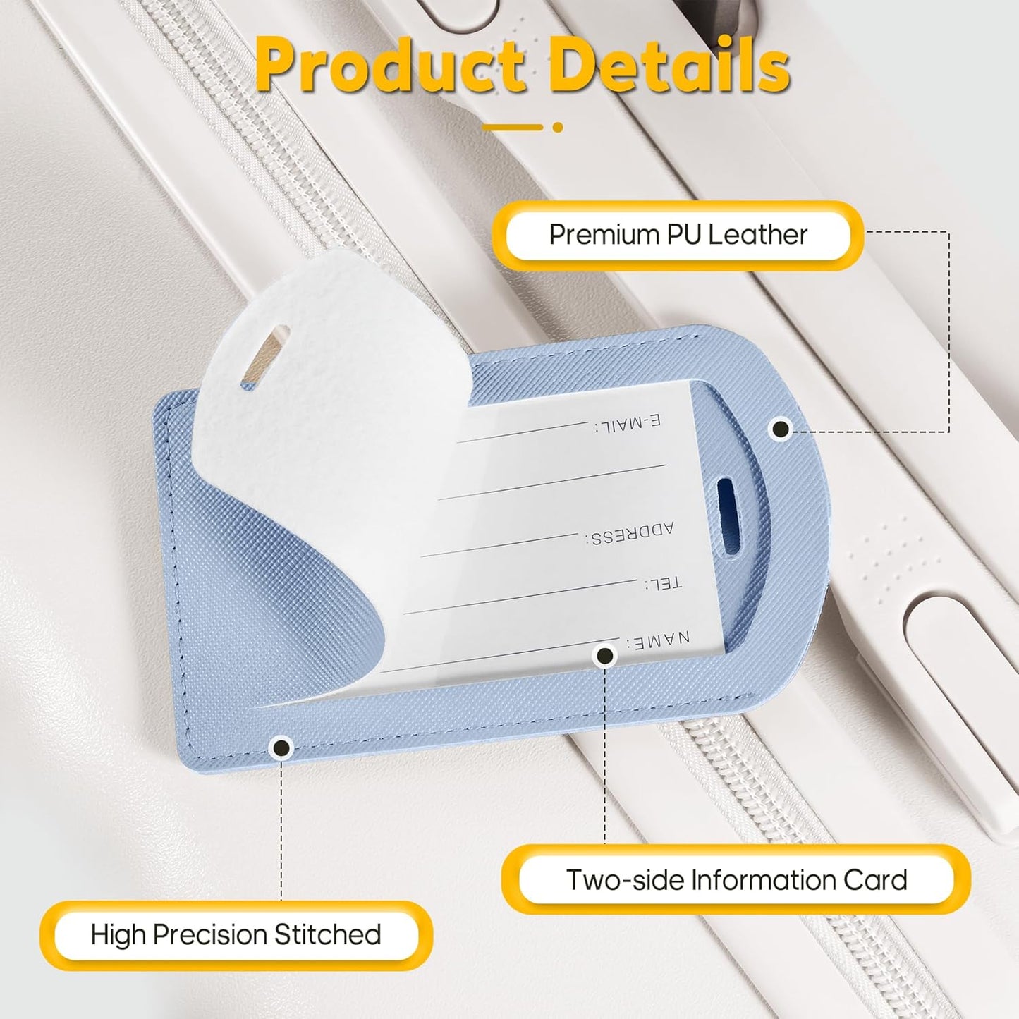 3 Pack Luggage Tags for Suitcases, TSA Approved Bag Tags, Baggage Tags with Privacy Protection, Travel Essentials Luggage Accessories, Light Blue & Brown