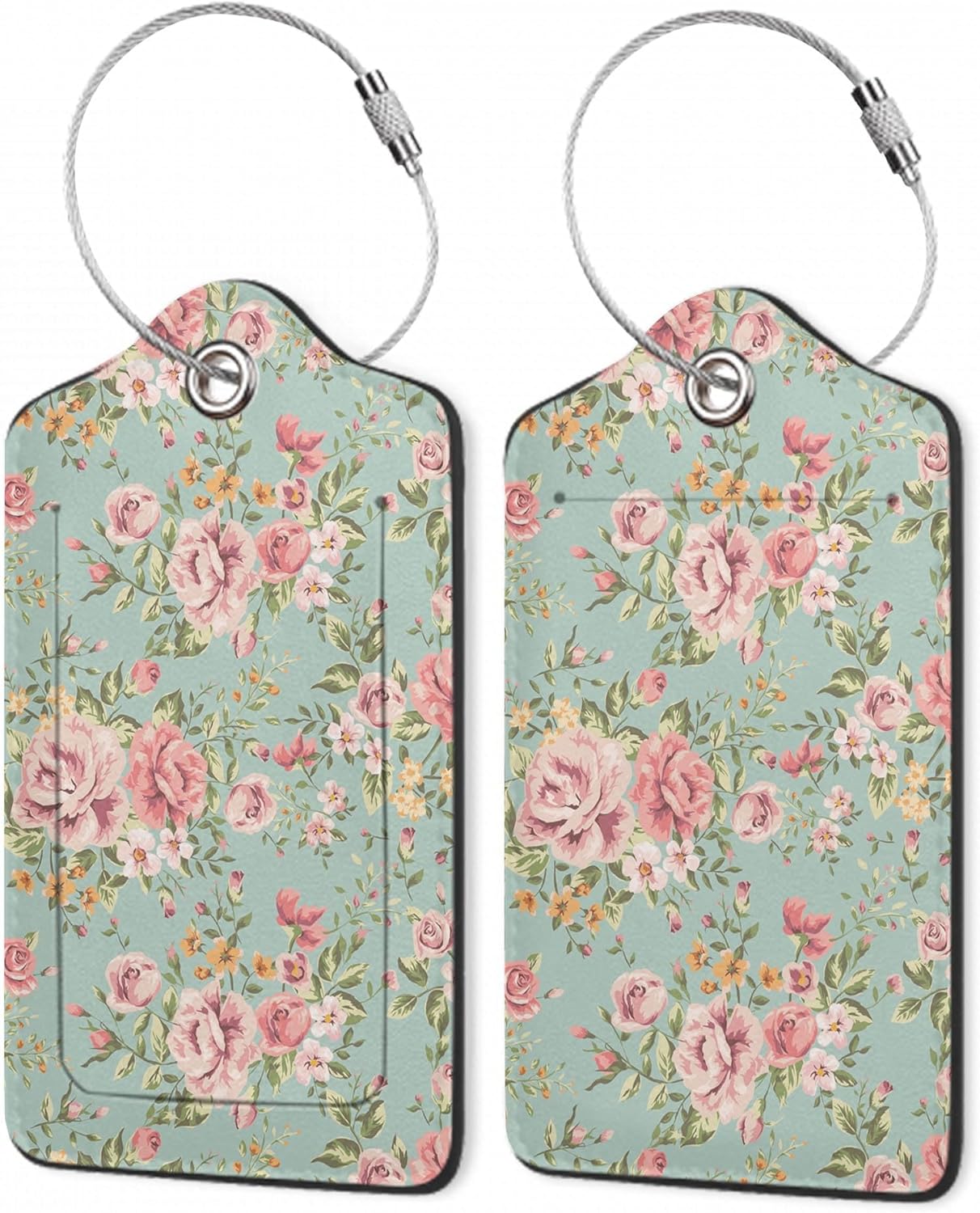 2Pcs Luggage Tag for Suitcase Vintage Floral Shabby Chic Pink Rose Cute Suitcase Tag with Privacy Flap & Name ID Label & Metal Loop,Travel Bag Luggage Tags for Women