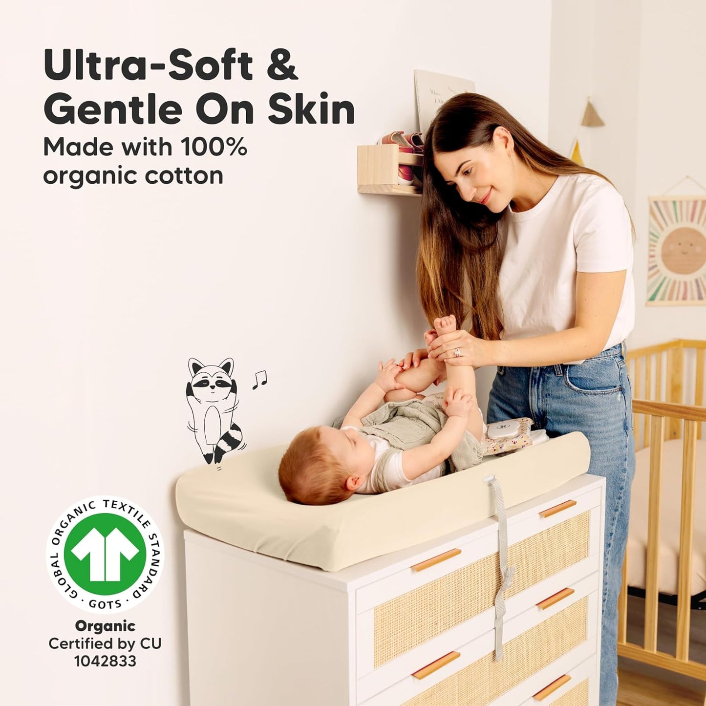 2-Pack Organic Changing Pad Covers for Girl, Boy, Neutral - 100% Cotton Changing Table Pad Cover, Soft Baby Nursery Diaper Changing Pad Sheets, Contour Changing Pads Liners, Change Pad Cover (Pecan)