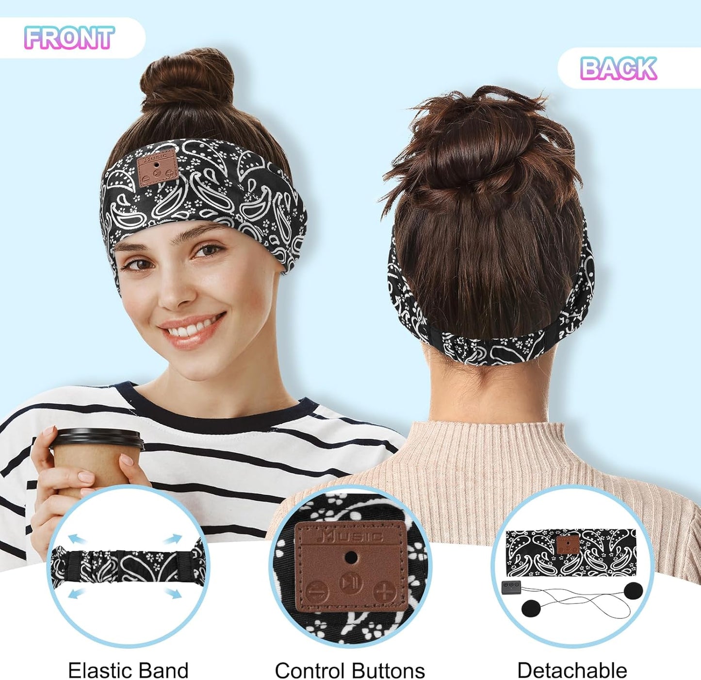 2-Pack Sleeping Headphones, Bluetooth 5.4 Headband Headphones, Wireless Bluetooth Headband for Yoga, Running, Workout, Travel, Sports, Unique Presents for Adult Teens - Black&Blue