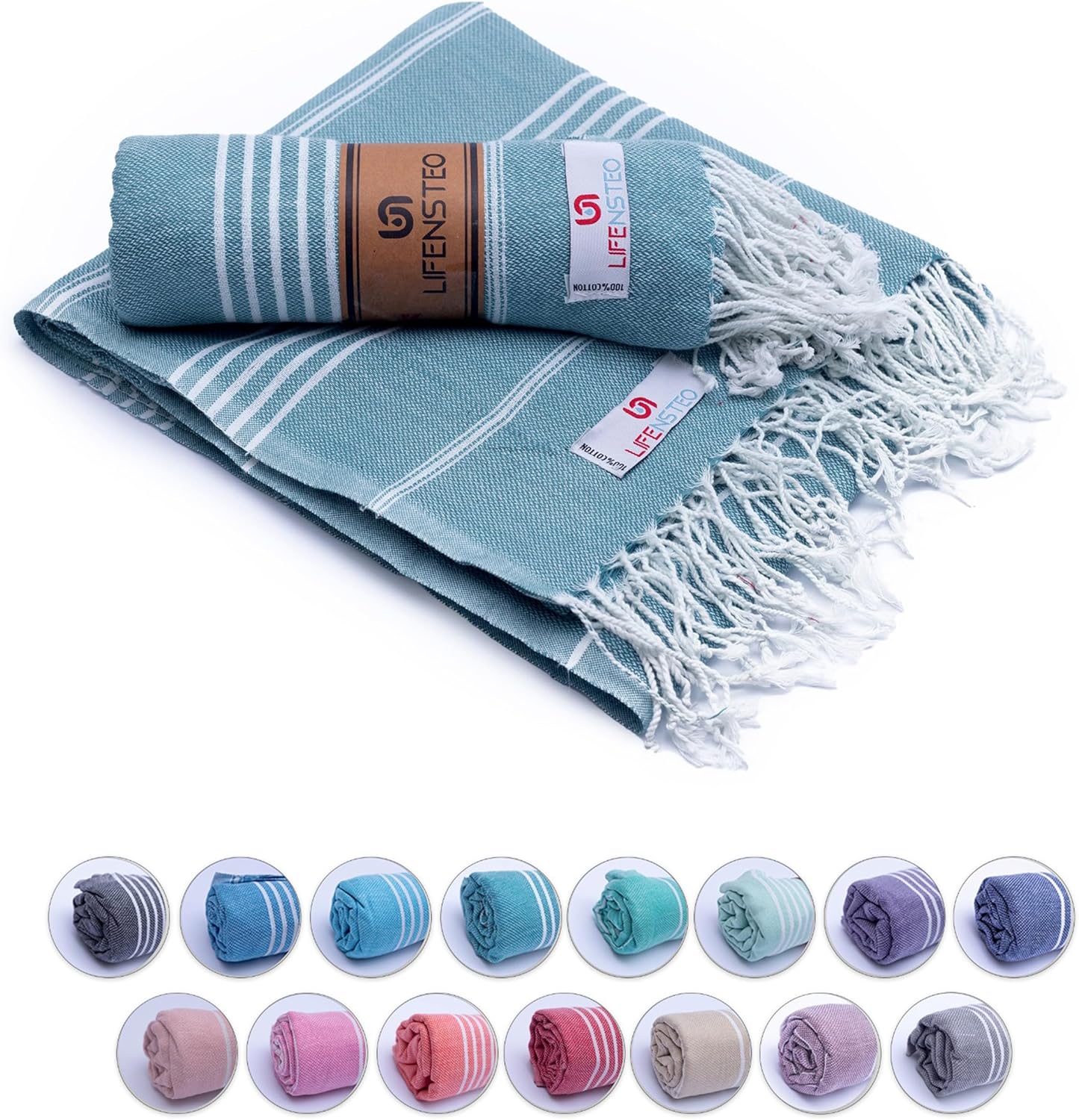 Turkish Beach Towel - 40x71 inch Oversized Sand Resistant Prewashed Turkish Towel - 100% Turkish Cotton Quick Drying, Compact, Lightweight Turkish Towel for Beach, Bath, Pool, Gym, Yoga