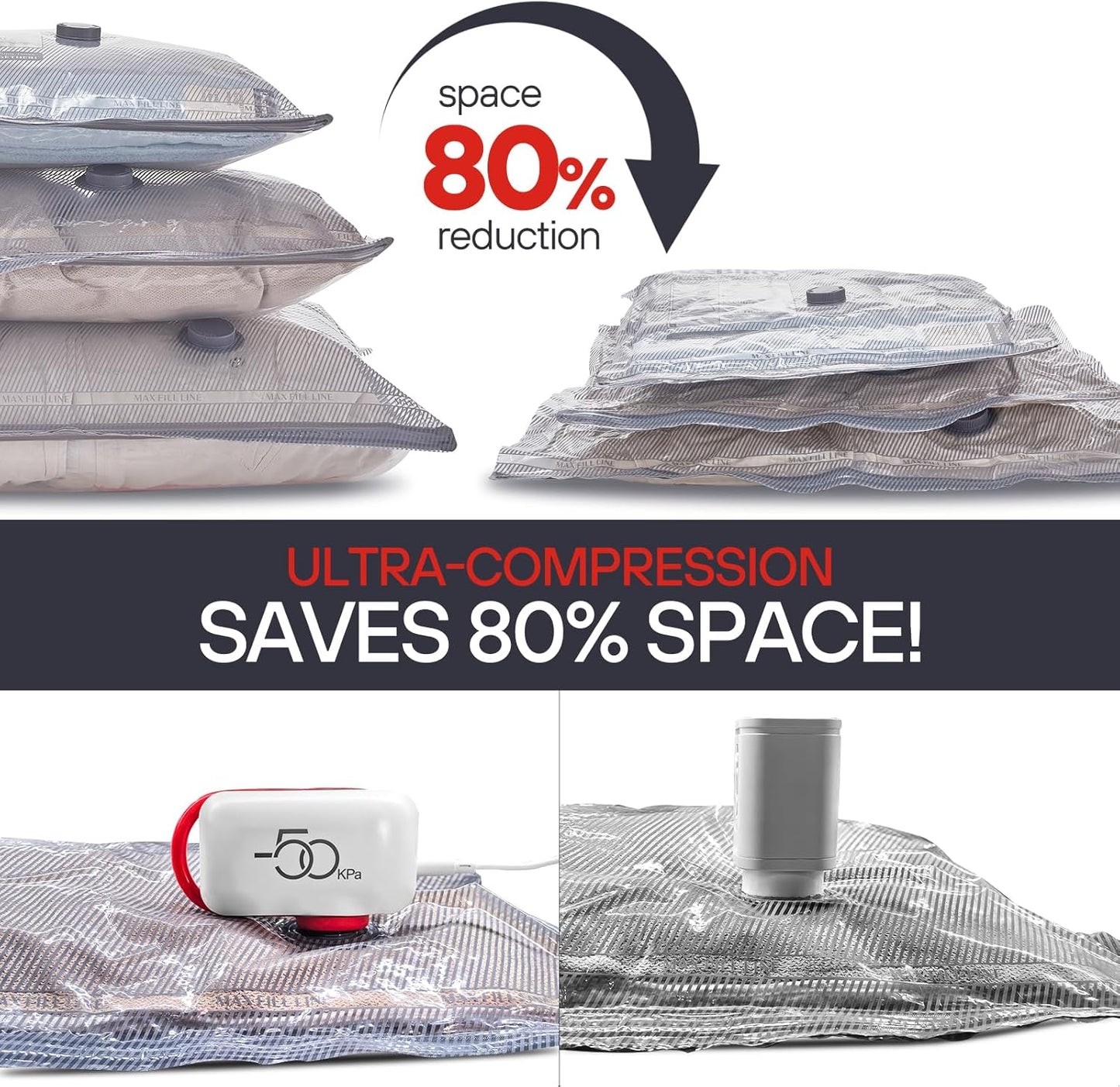 VMstr 18 Pack Travel Vacuum Storage Bags with High Pressure Electric Pump(D/C Power), Carry-on Size Space Saver Compression Bags for Clothes, Luggage & Packing