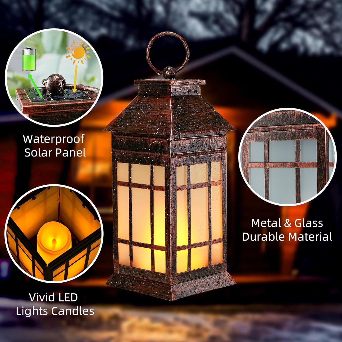 18" Glass Solar Lanterns Outdoor Waterproof, Large Solar Flickering Flame Lantern, Outdoor Lantern Decorative Metal Garden Light for Patio Garden Backyard Outside Tabletop Decor Birthday Gift Grandma