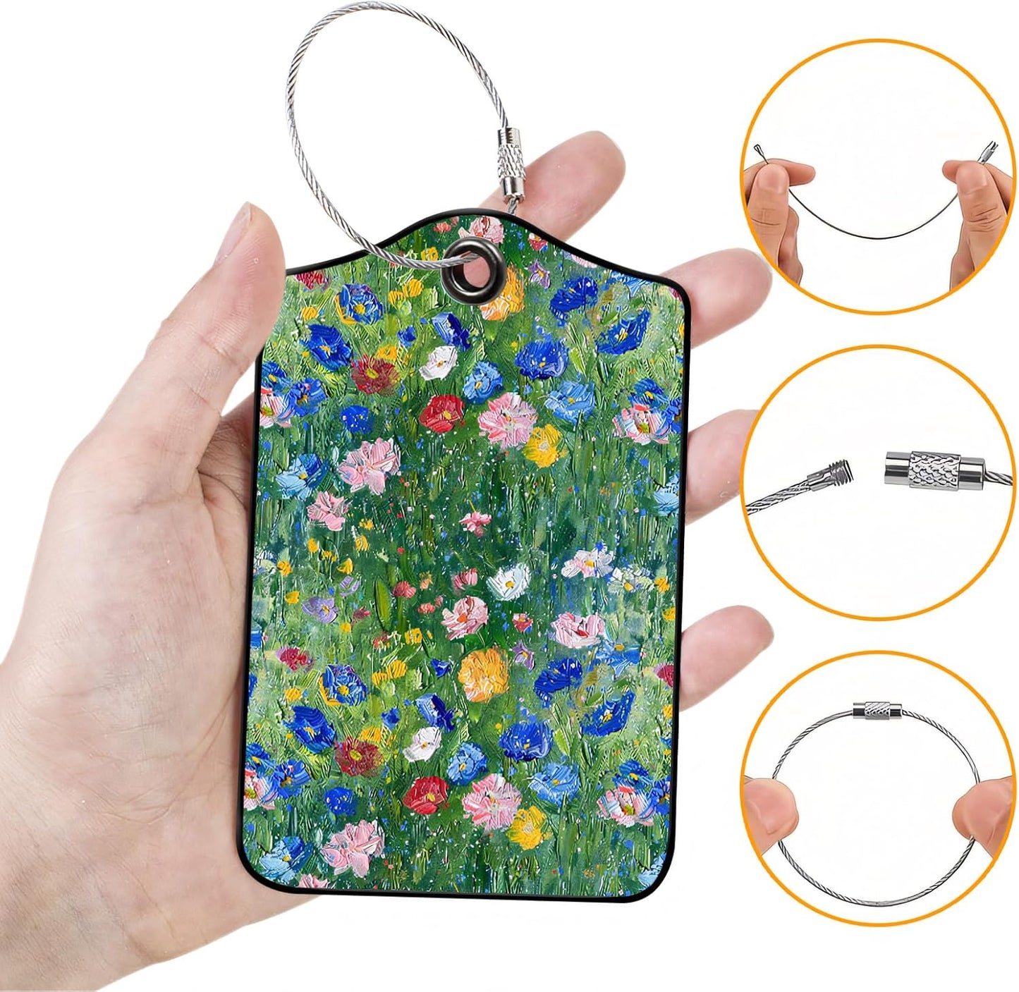 Luggage Tags for Suitcases, 2-Pack PU Leather for Cruise & Travel, Baggage ID Tags with Privacy Cover & Address Card, Durable Metal Ring, Kids Adults Travel Accessories, Impressionist Meadow