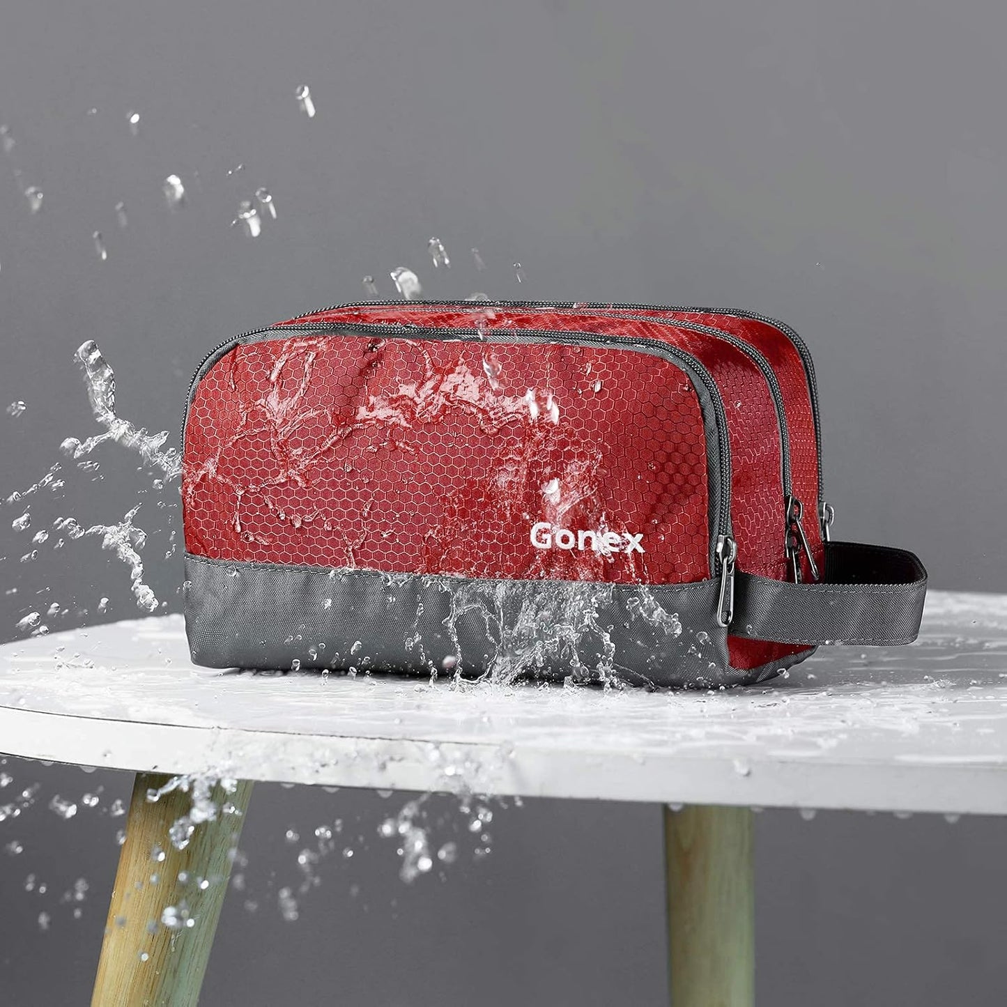 Gonex Travel Toiletry Bag Nylon, Dopp Kit Shaving Bag Toiletry Organizer Red