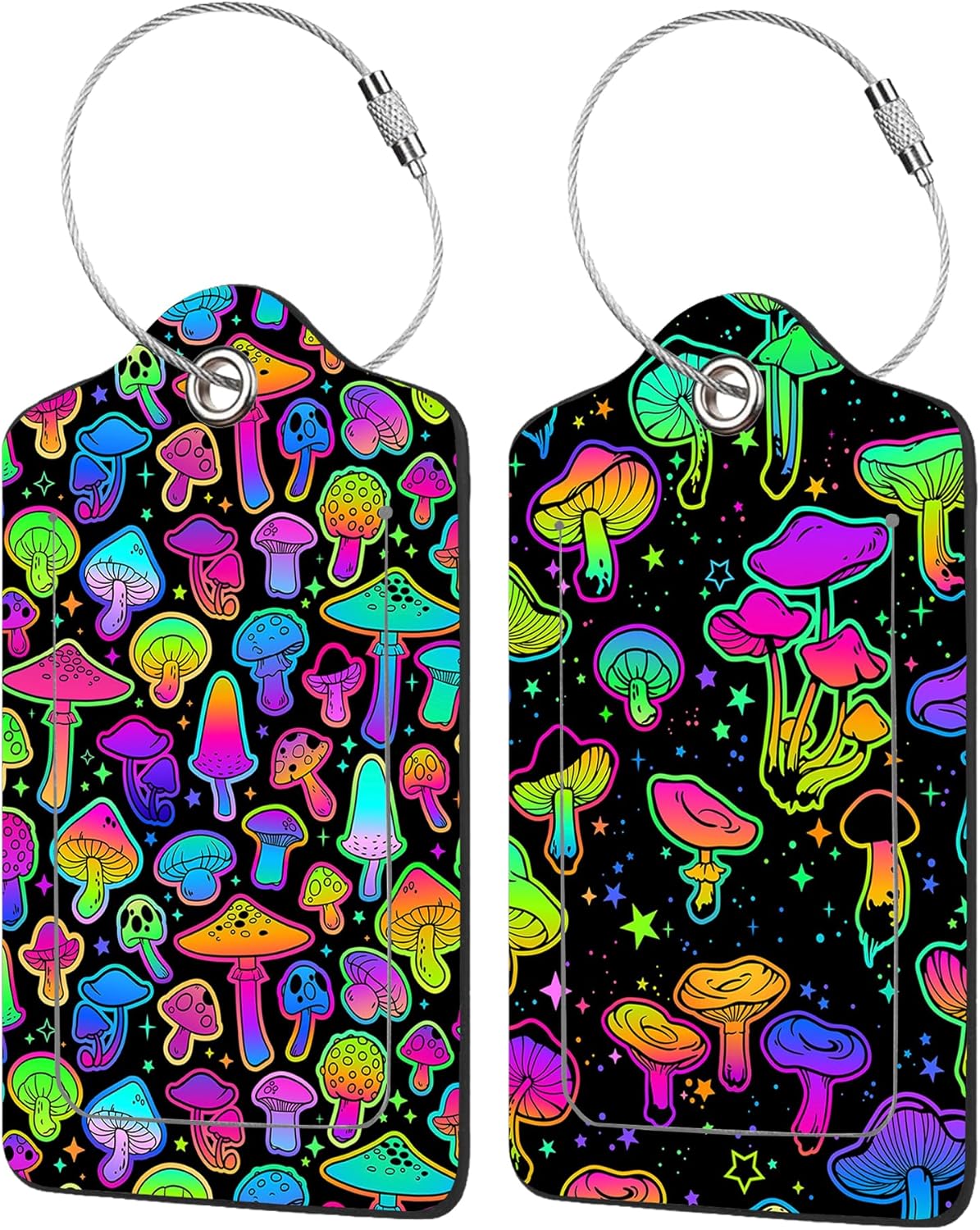 2 Pack Colorful Mushrooms Luggage Tags for Suitcases,Bright Mushrooms Leather Baggage Suitcases Tag Name ID Label Privacy Cover Travel Bag Tags for Women Men Boys Girls
