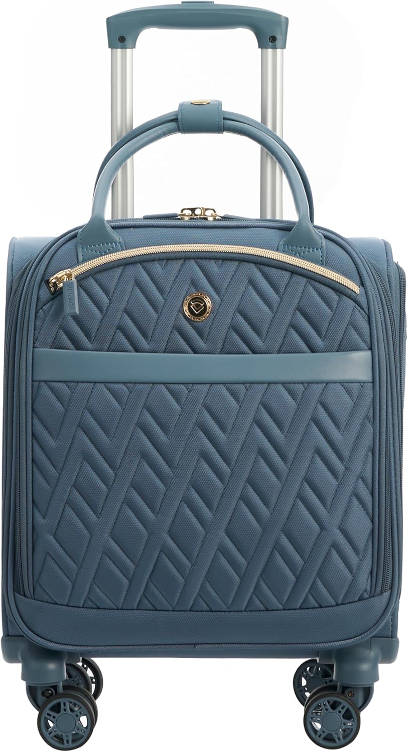 Verage 18x14x8in Spinner Underseat Carry-On Luggage -Airplane Personal Item Bag, USB A&C Charging Port, Padded Laptop Pocket & Wet/Dry Compartments for Women, Haze Blue