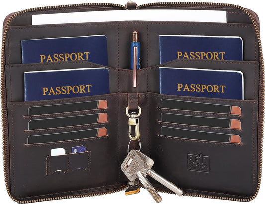 STAR VISTA Lorenzo Full Grain Leather Family Passport Wallet for 4, Large Travel Document Organizer for Exquisite Voyagers, Multi-Currency Compartments, RFID Blocking, AirTag Track, Dark Brown