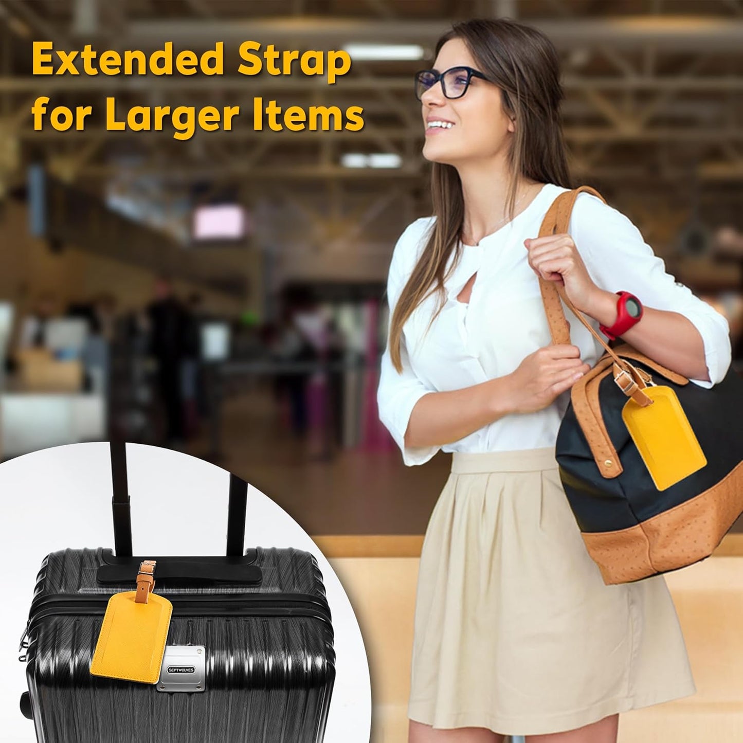 3 Pack Luggage Tags for Suitcases, TSA Approved Bag Tags, Baggage Tags with Privacy Protection, Travel Essentials Luggage Accessories, Yellow & Brown