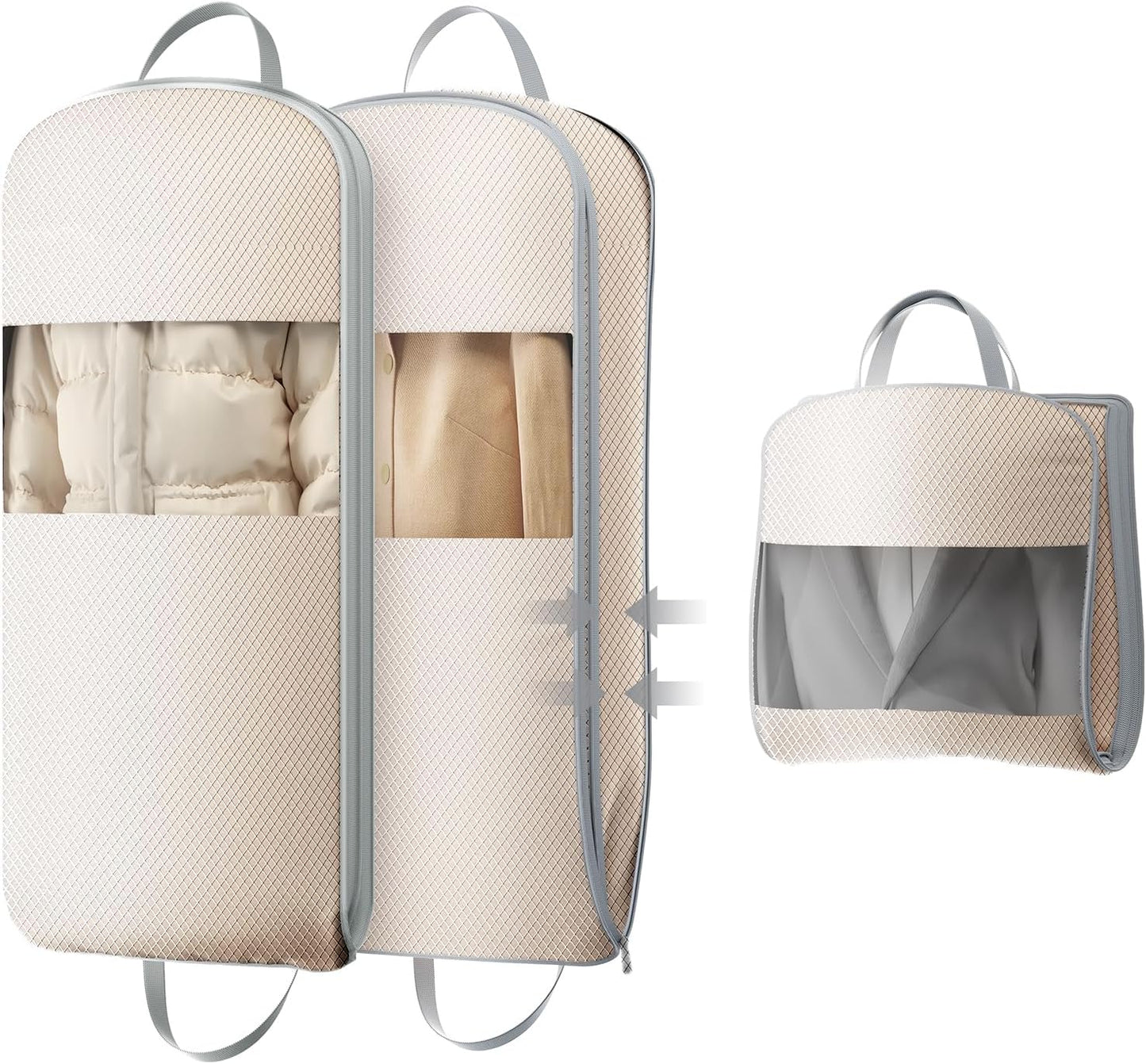 DIMJ 2 Pack 43" Space Saving Garment Bags for Hanging Clothes With Compression Zipper Carry Handles and Window, Washable Suit Bag for Dress, Clothes, Coats, Down Jacket, Closet, Moving, Travel