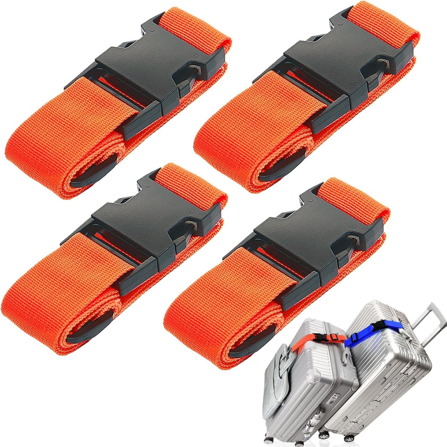 4Pack Luggage Straps Add Bag Luggage Straps to Connect Two Suitcases, Adjustable Luggage Belt Connector for Carry On, Travel Attachment Accessories for Connect Your 3 Luggages, Orange