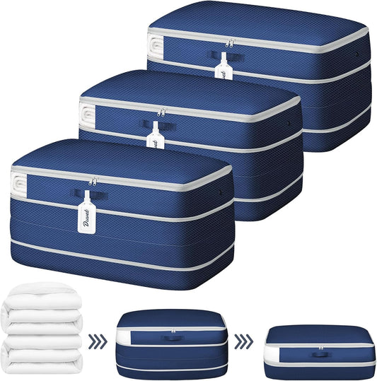 DIMJ Comforter Storage Bag - 100L Large Capacity Blanket Storage Compression Bags, Washable Space Saving Self Compression Organizer with Window Handles, Space Saver for Clothes, Bedding, Sheet