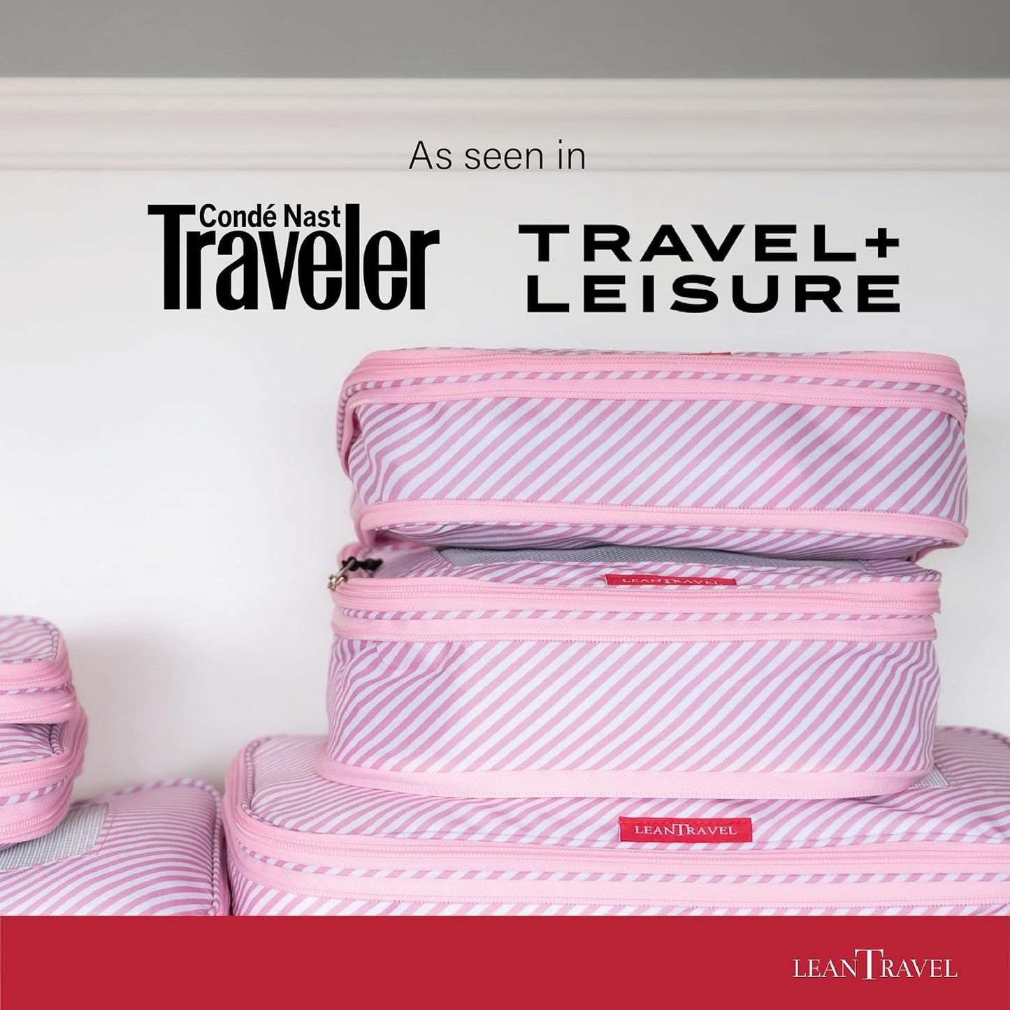 LeanTravel Compression Packing Cubes for Travel Organizers with Double Zipper (6-Pack (2L+2M+2S), Pink Stripes)