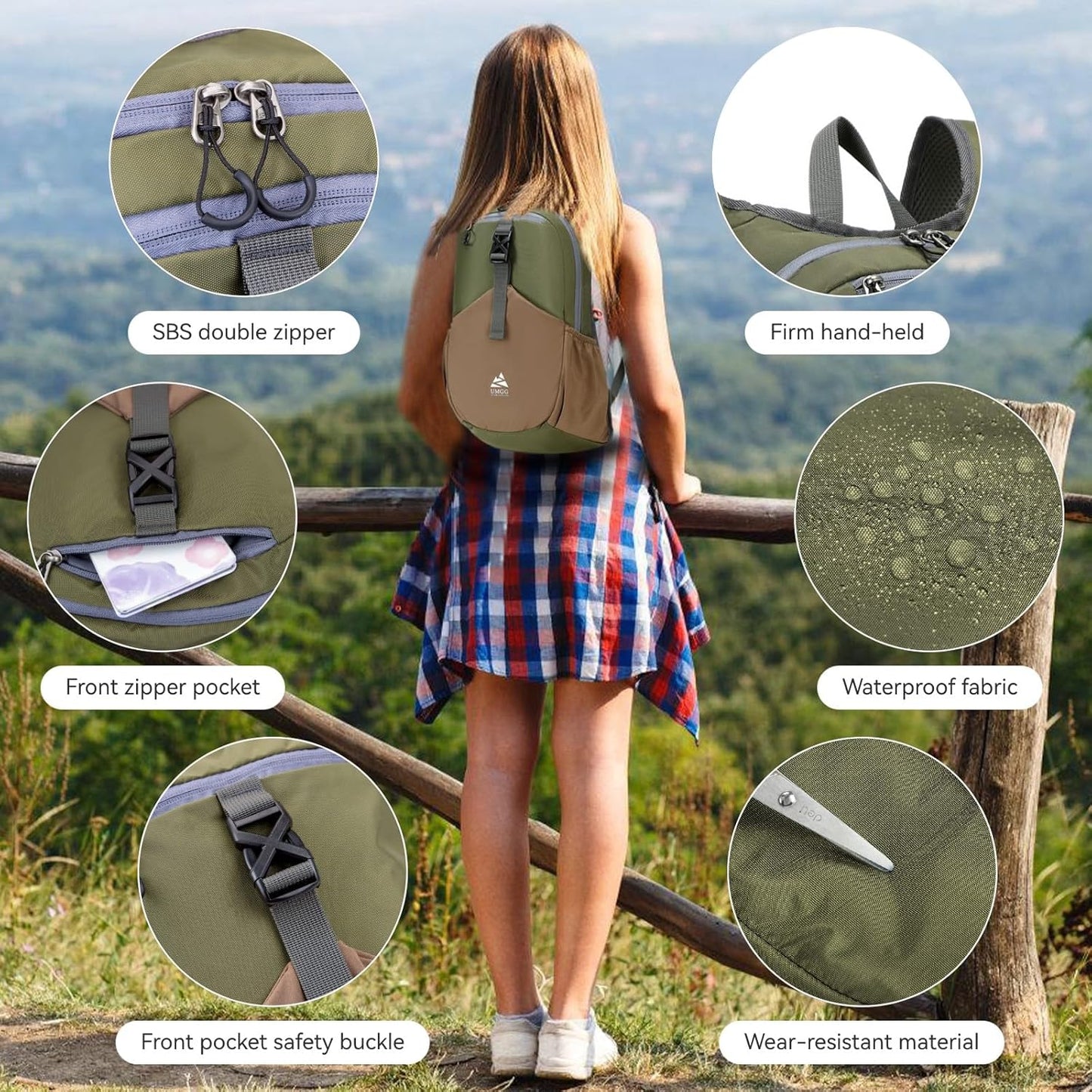 15L Small Hiking Backpack for Men Women Lightweight Packable Backpack Foldable Casual Daypack for Camping Travel Outdoor, Green