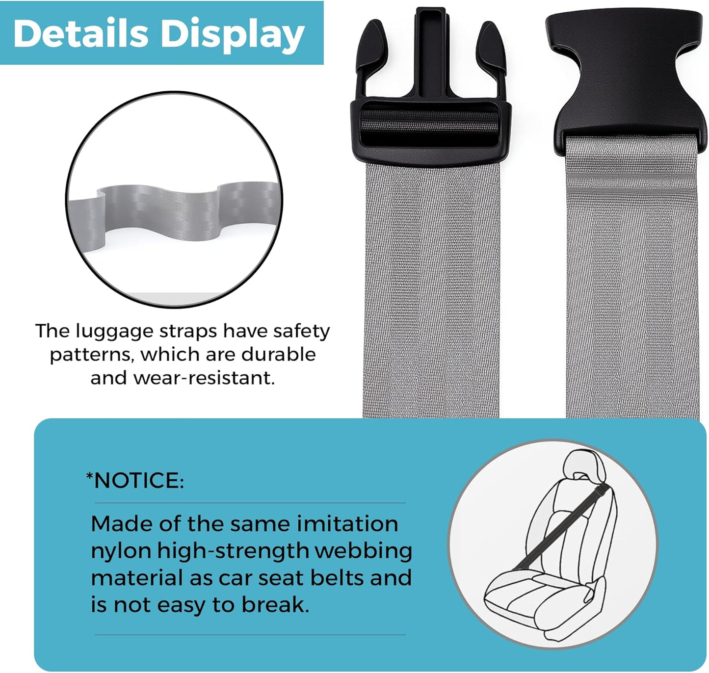 Luggage Straps with TSA Lock, Adjustable Heavy Duty Grey Luggage Straps for Suitcase with Reinforced Buckles, Cross Luggage Strap TSA Approved Combination Locks with Name Tags for Travel & Trip