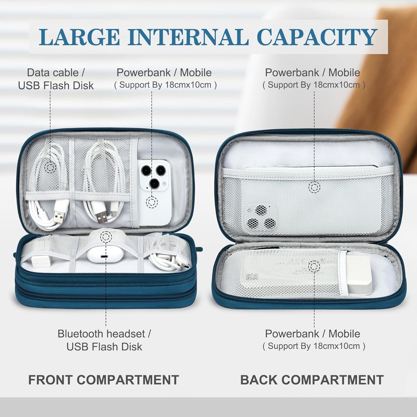 FYY Electronic Organizer, Travel Cable Organizer Bag Pouch Electronic Accessories Carry Case Portable Waterproof Double Layers Storage Bag for Cable, Cord, Charger, Phone, Earphone, Medium Size, Green