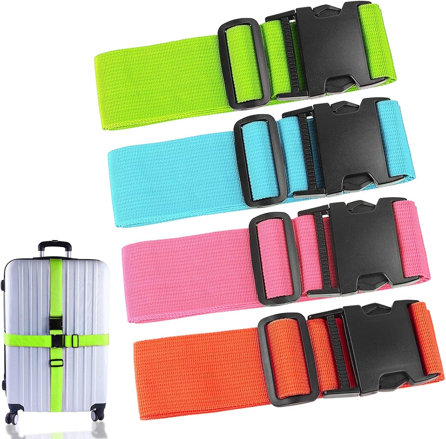 4Pcs Luggage Straps Suitcase 80In Long Adjustable Travel Accessories TSA Approved, Belts to Keep Your Suitcase Secure While Traveling, Premium Accessory for Travel Bag Closure, Multicolor