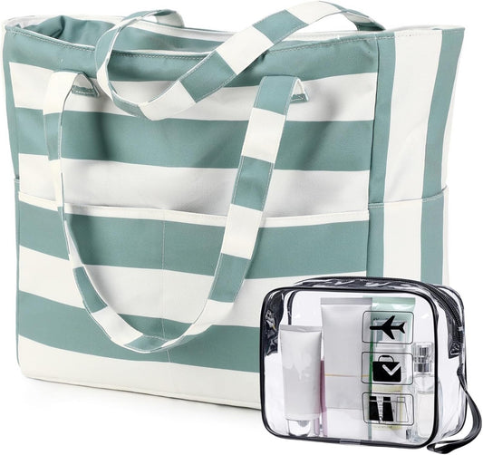 CAMTOP Waterproof Beach Tote Bag for Women Girls with Zipper Foldable Sandproof Pool Swim Bag Travel Carry On Gym