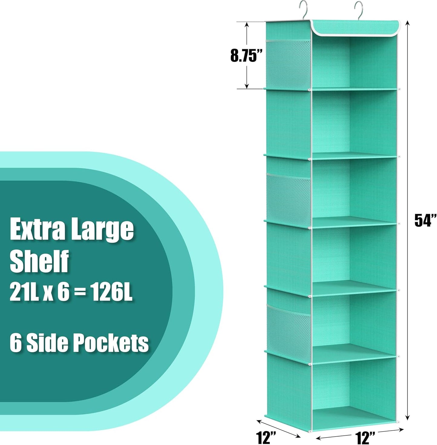 Simple Houseware 6 Shelf Hanging Closet Organizer, Turquoise