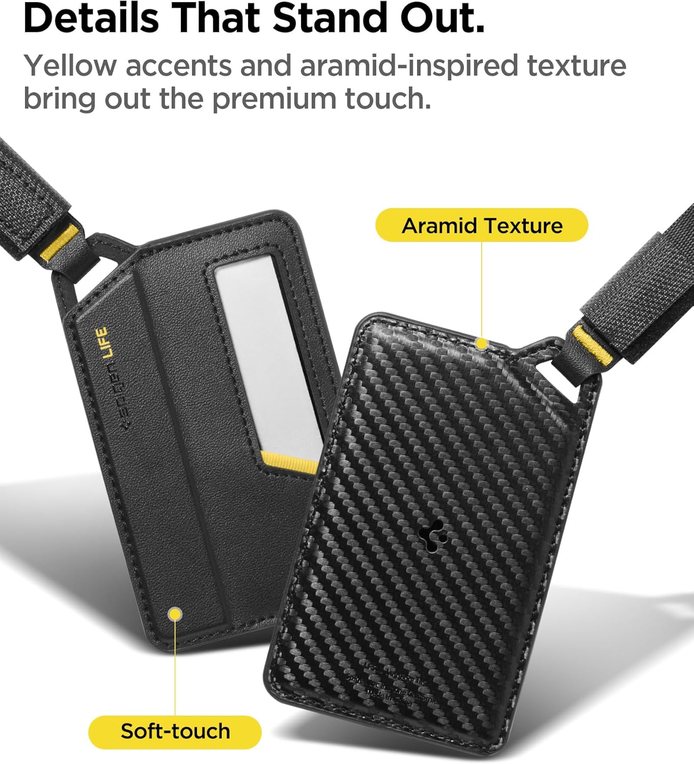 Spigen Life Luggage Tags Premium Velo Vegan Leather ID Label for Suitecase Travel Bag Accessories with Magnetic Closure Privacy Protection Design Durable Strap - Black (1 Pack)