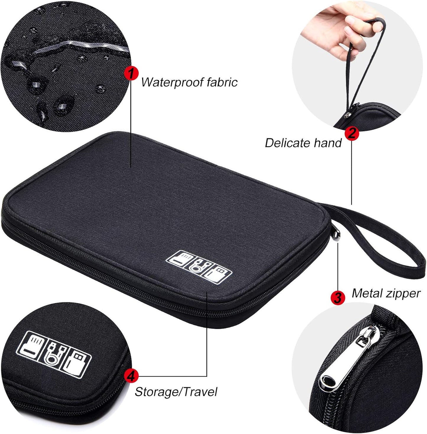 SELLYFELLY Travel Electronics Organizer Portable Cable Organizer Bag for Storage Electronic Accessories Case for Cord,Phone,Charger,Flash Drive (Black)