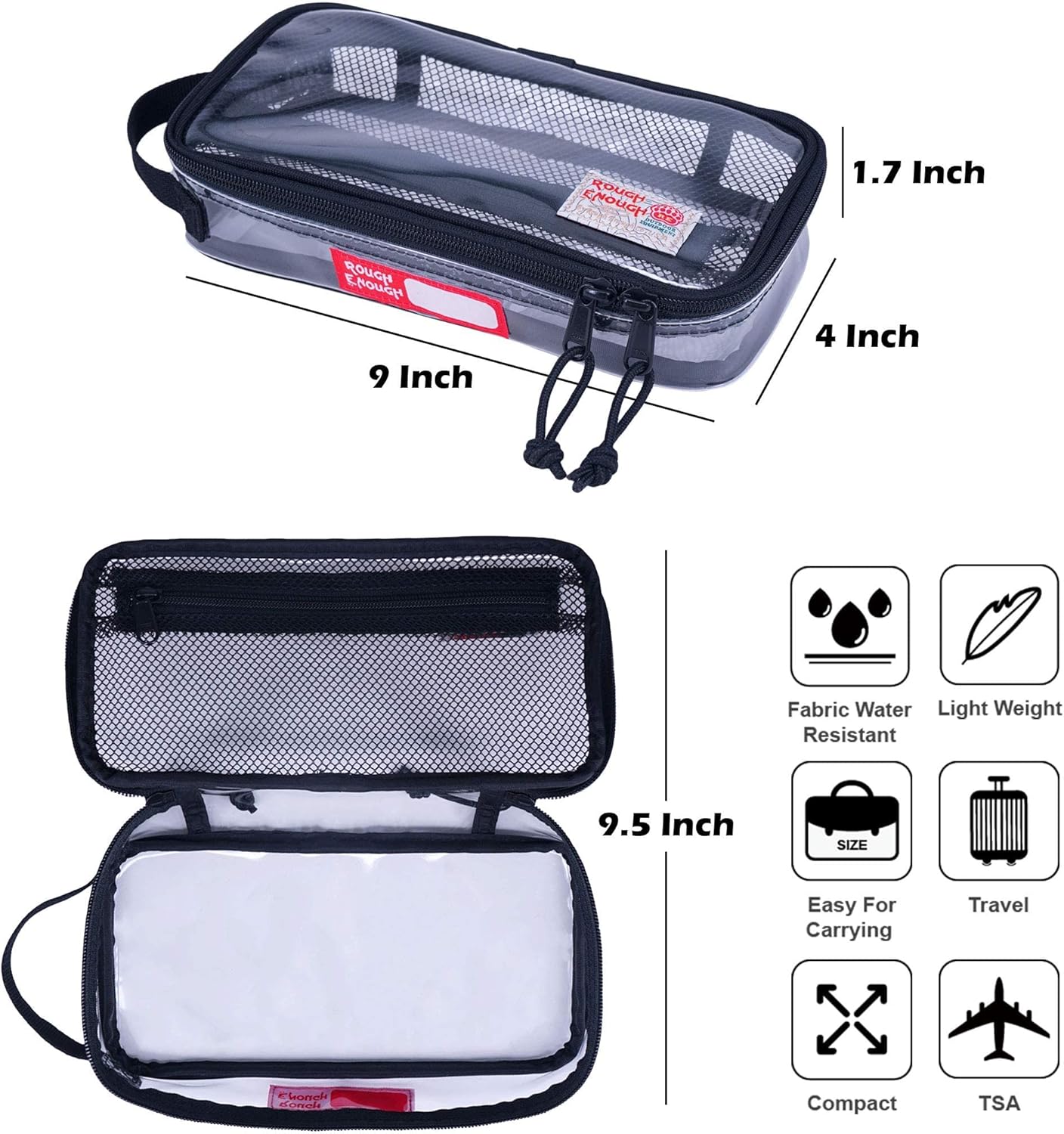 Rough Enough Clear Travel TSA Approved Toiletry Bag Small Toothbrush Case Shaving Kit Organizer Pouch for Women Men