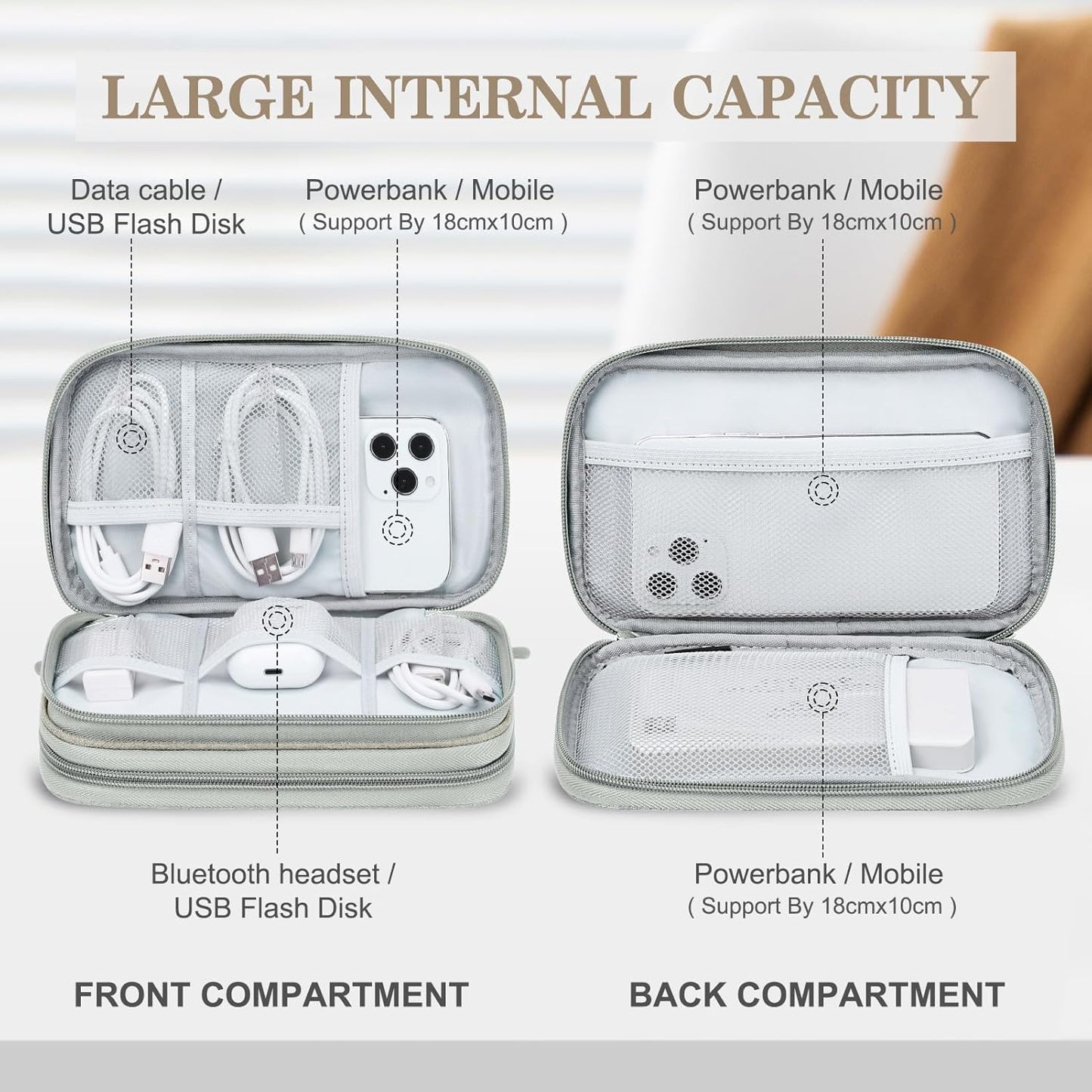 FYY Electronic Organizer, Travel Cable Organizer Bag Pouch Electronic Accessories Carry Case Portable Waterproof Double Layers Storage Bag for Cable, Charger, Phone, Earphone, Medium Size- Khaki