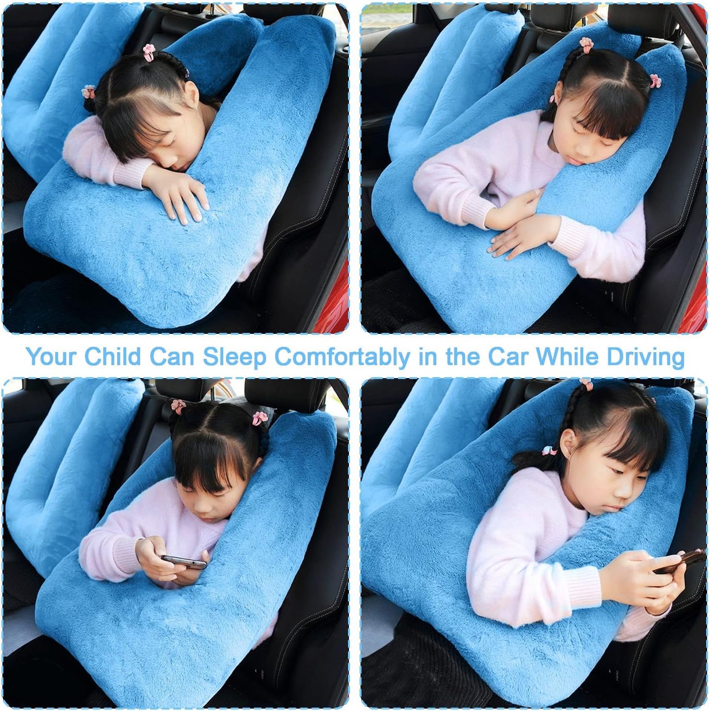 Travel Pillow, Travel Pillow for Kids, Sleeper Hold Pillow Travel, Removable U-Shaped Pillow for Adults and Children to Support Head and Body in The Back Seat of Long Car Trips (Blue)