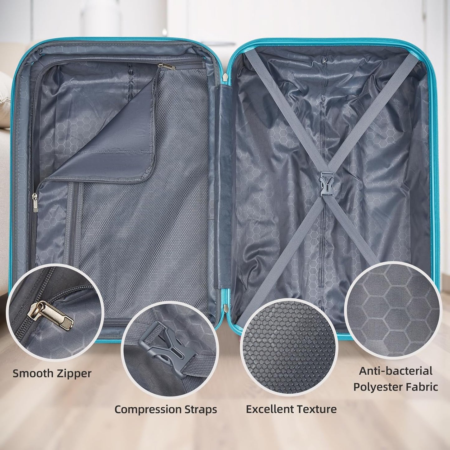 LARVENDER Luggage Sets 5 Piece Hardside Expandable Suitcase with Wheels Lock,PC+ABS Hardside Lightweight Rolling Suitcase for Women and Men,Cotton Candy