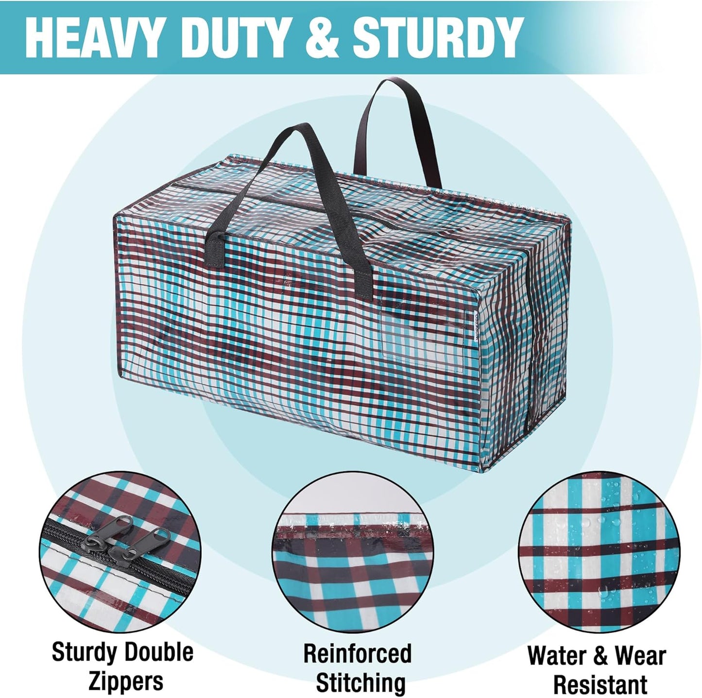 WORKPRO 6 Pack Extra Large Moving Bags with Zippers & Carrying Handles Backpack Straps, Heavy-Duty Storage Tote for Space Saving & Storage, Alternative to Moving Box (Lattice Printing)