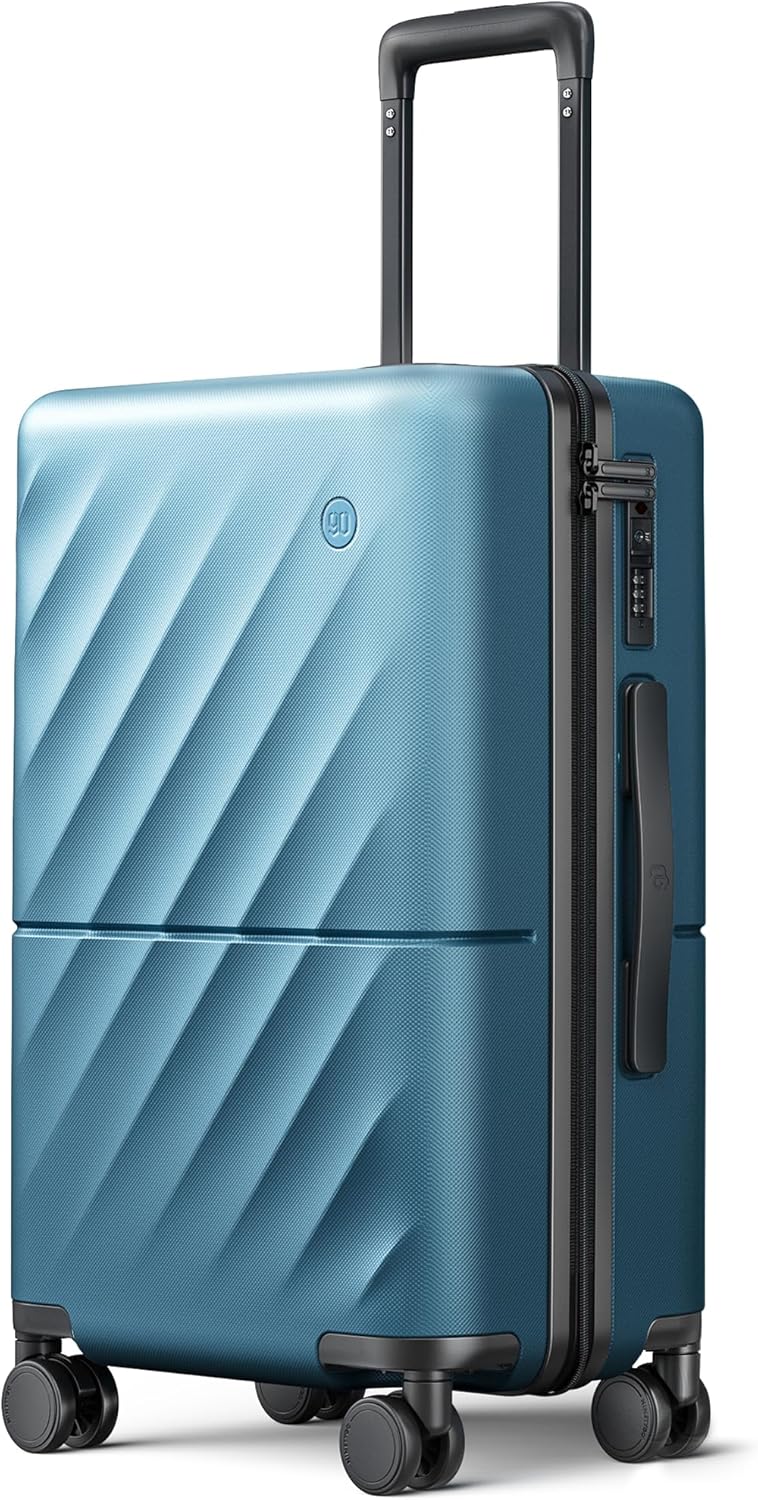 NINETYGO Carry On Suitcase, 20 Inch Carry-On Luggage with Double Spinner Wheels, Anti-Burst Zipper, Hard Case PC Suitcase Carry On, Lightweight Travel Luggage, TSA Approved (Topaz Blue, Hudson)