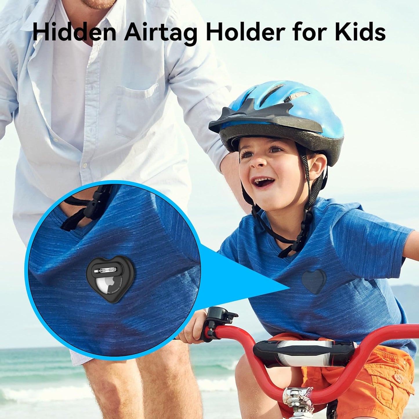 DDJ for AirTag Holder for Kids (2 Pack), Hidden Silicone Case for AirTag GPS Tracker for Kids with Invisible Pin, Anti Lost, Elderly, Luggage, Clothing, Backpack, Family Travel (Black,Pink)