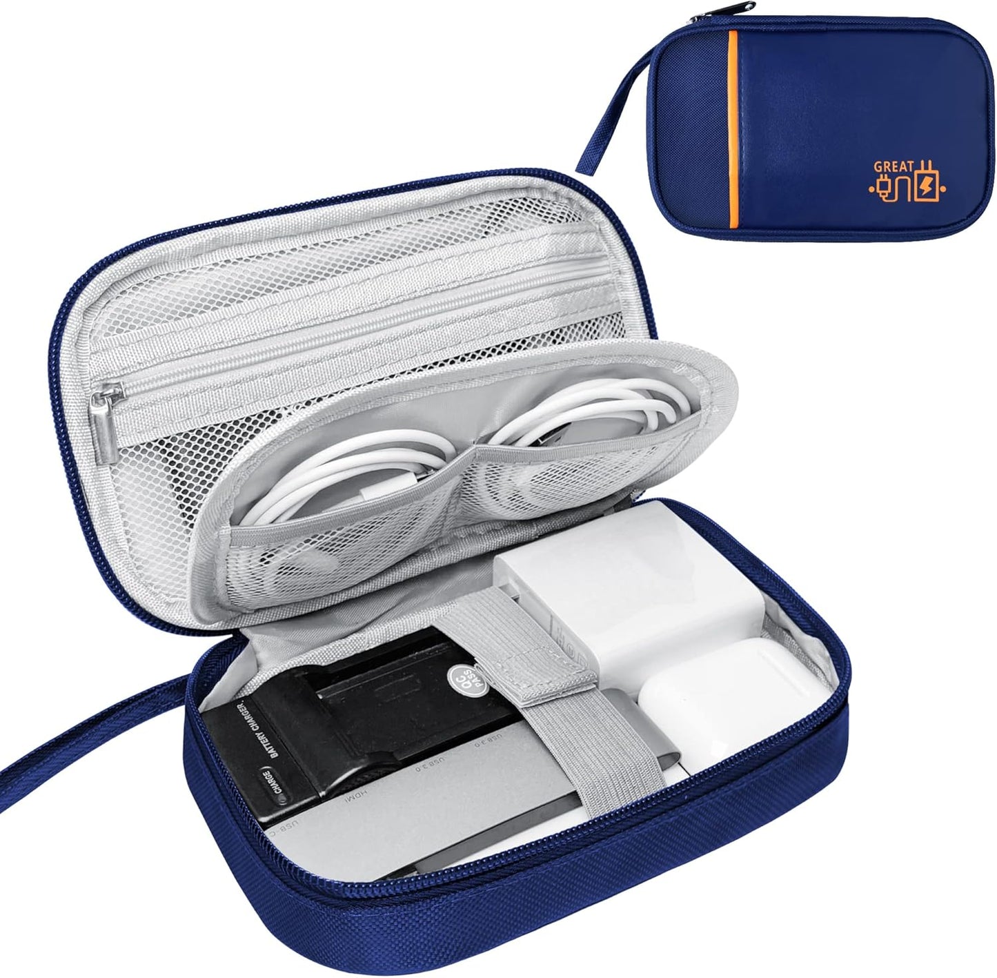 Travel Cable Organizer Bag Pouch Electronic Accessories Carry Case Portable Waterproof All-in-One Storage Bag for Cable,Charger, Phone, Hard Drive，SD Card-Navy Blue