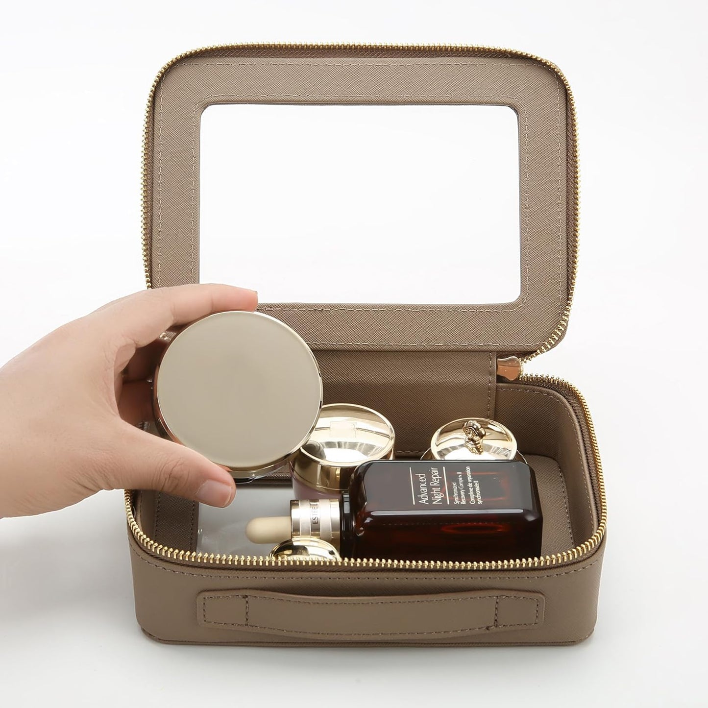 Aveniee Clear Makeup Bag Organizer,Large Travel Toiletry Bag for Women, Waterproof Cosmetic Pouch with Zippers,Car Organizers and Storage,Taupe