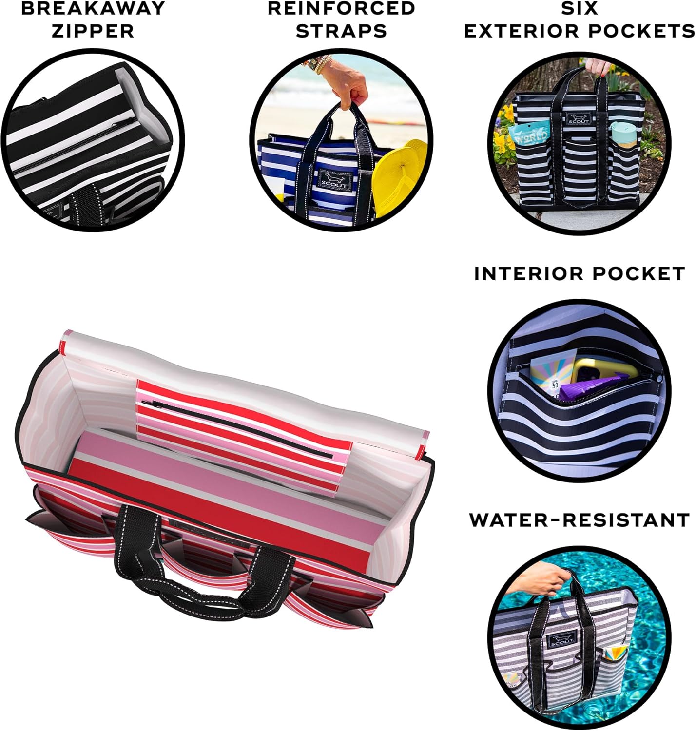 SCOUT Rocket Pocket Tote - Multi-Pocket Travel, Nurse, Teacher, Mom Tote, 7 Pockets Total, Two Sets of Straps, Folds Flat