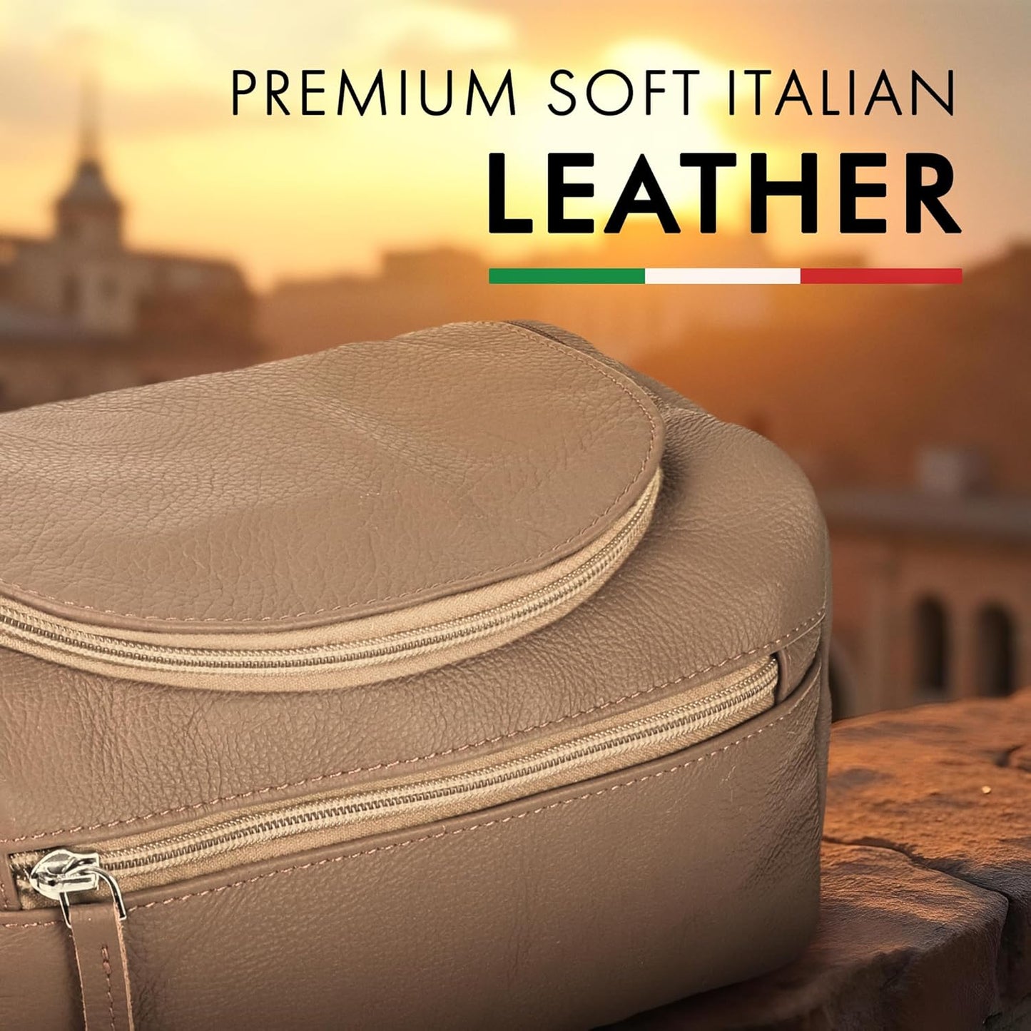 ELIZO Premium REAL Leather Toiletry Bag for Men Dopp Kitt Hanging Mens Toiletry Large TSA Toiletries Bag Shaving Grooming Bag Organizer Cream