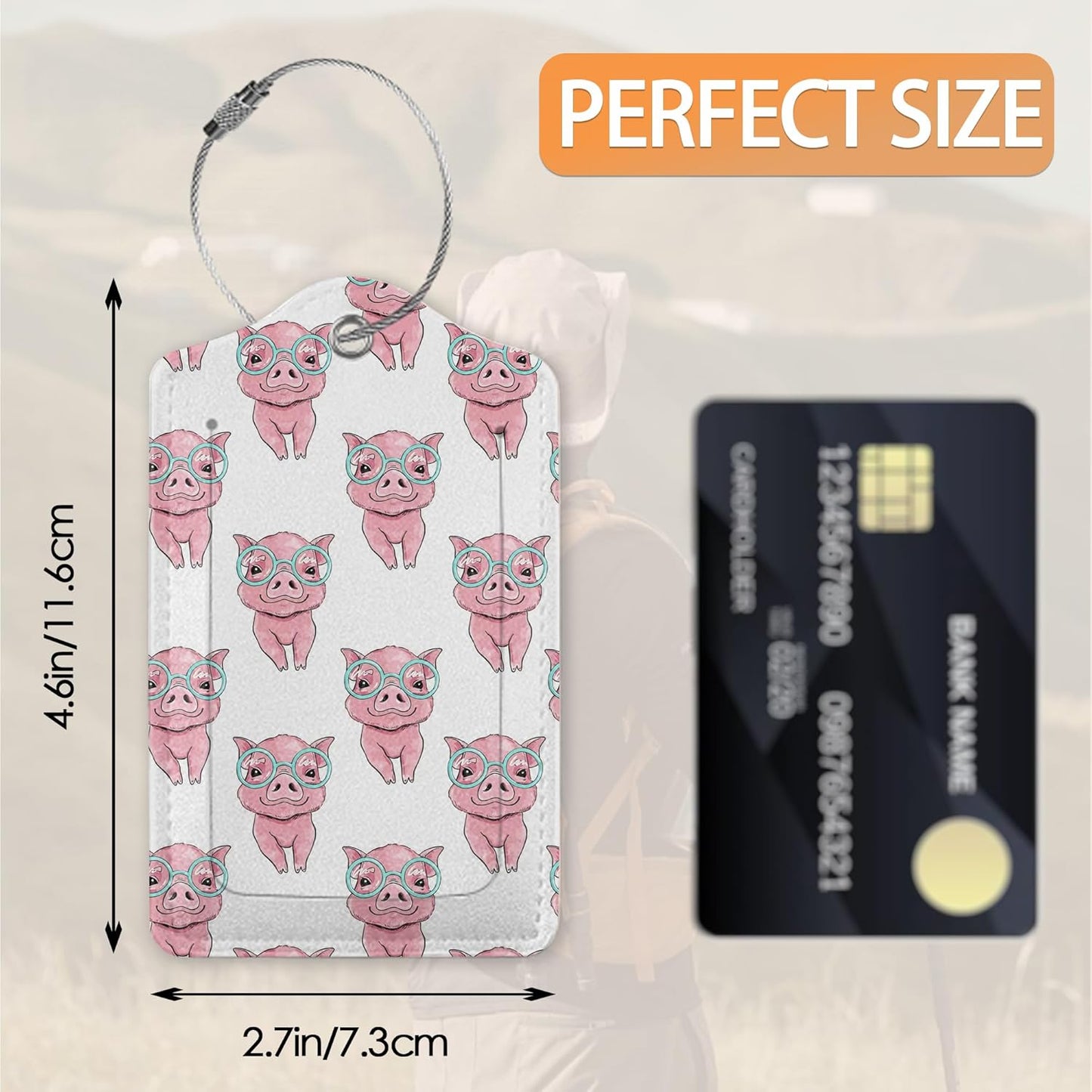 2 Pcs Luggage Tags for Suitcase,Cute Pig with Heart Luggage Tag Name Id Labels with Privacy Cover for Travel Backpack Women Men