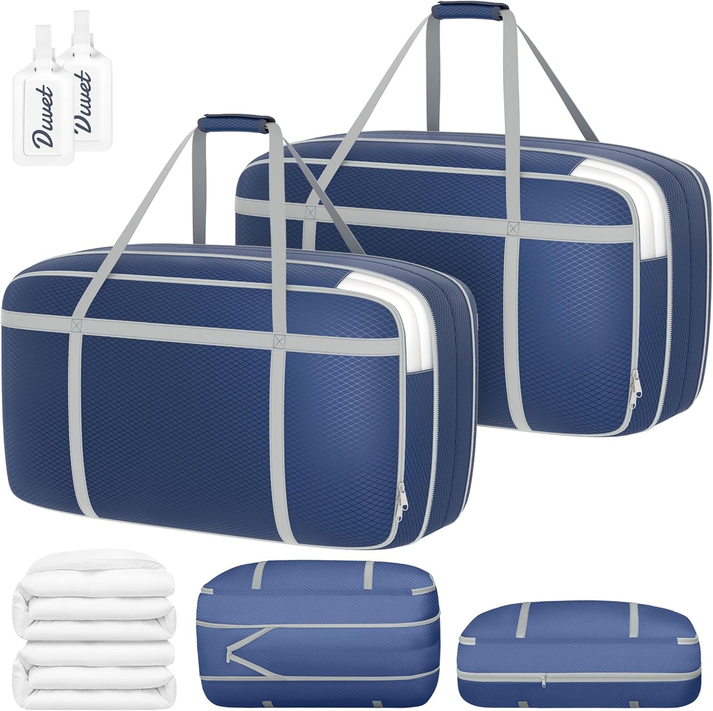 DIMJ Compression Moving Bags - Extra Large Heavy Duty Comforter Storage Bag with Window, Packing Totes with Strong Handles & Zipper, Space Saving Box Containers for Blanket, Clothes, Bedding, 2 Pack