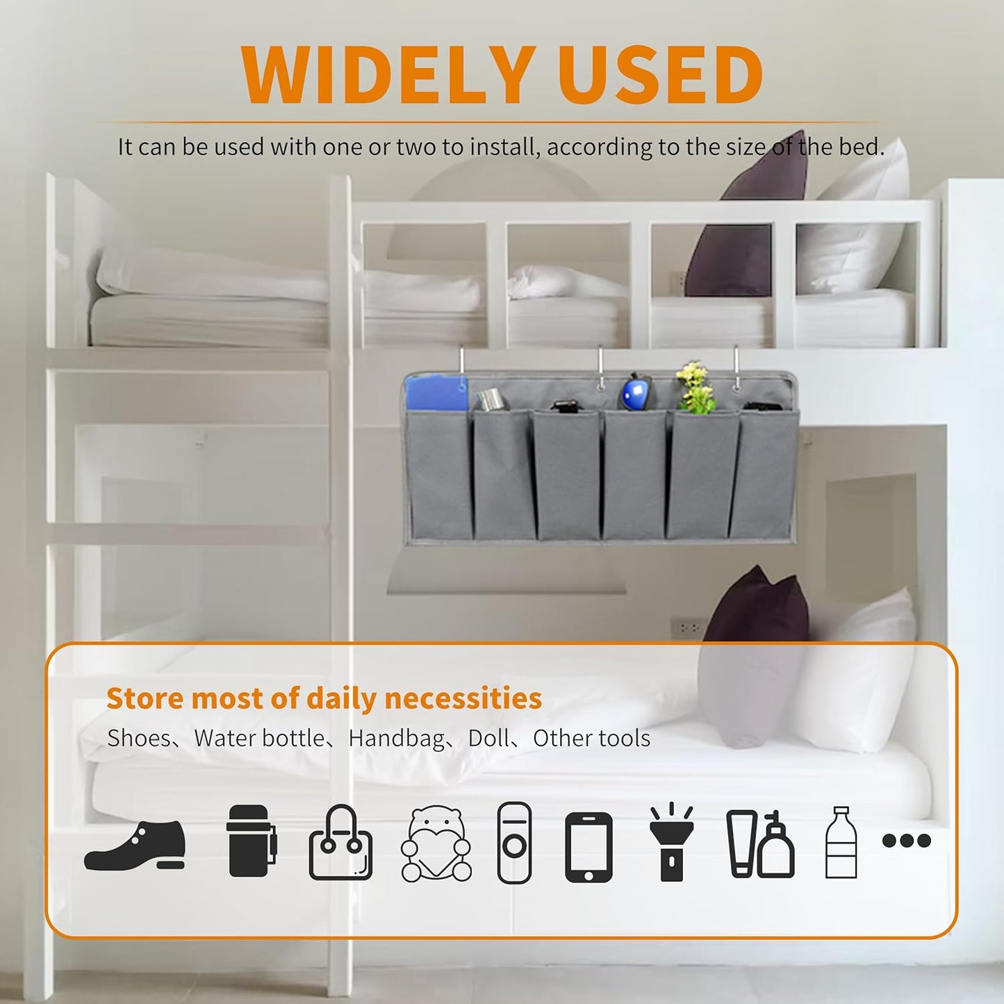 RV Shoe Pockets 6 Large Pockets Heavy Hanging Bedside Storage Organizer with Sturdy Hooks for Shoes, Toys and Tools