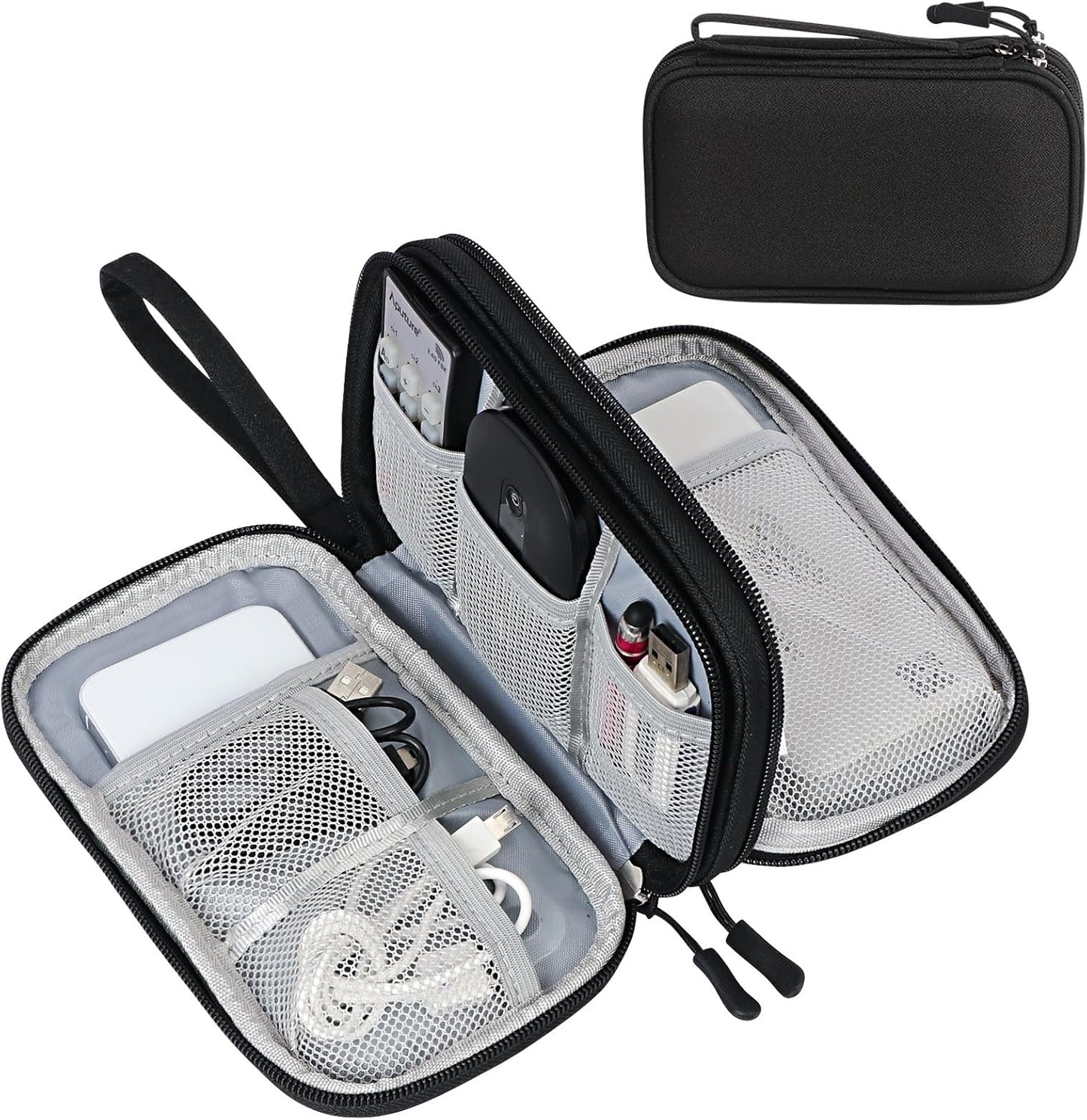 FYY Electronic Organizer, Travel Cable Organizer Bag Pouch Electronic Accessories Carry Case Portable Waterproof Double Layers Storage Bag for Cable, Cord, Charger, Phone, Earphone, Large Size, Black
