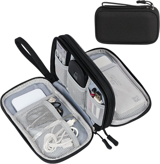 FYY Electronic Organizer, Travel Cable Organizer Bag Pouch Electronic Accessories Carry Case Portable Waterproof Double Layers Storage Bag for Cable, Cord, Charger, Phone, Earphone, Large Size, Black