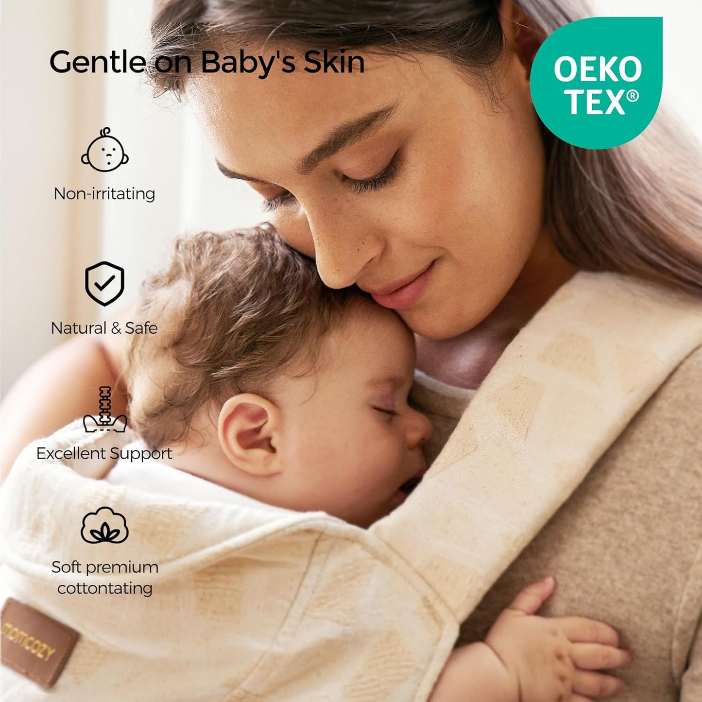 Momcozy Newborn Carrier WeeSnug - Lightweight and Cozy Comfort for 7-25 lbs, Ergonomic Cross-Back Support, Jacquard Weave, Hands-Free Baby Carrier with Lumbar Support, Geometry