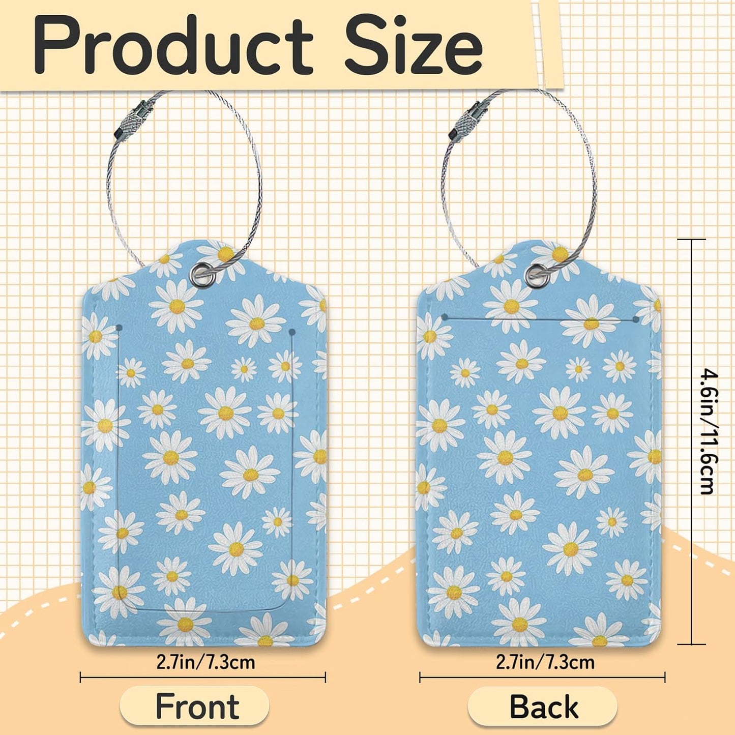 3 PCS Vintage Groovy Flowers Luggage Tags,Suitcase Tags Privacy Cover ID Label with Stainless Steel Loop and Address Card for Travel Bag Suitcase