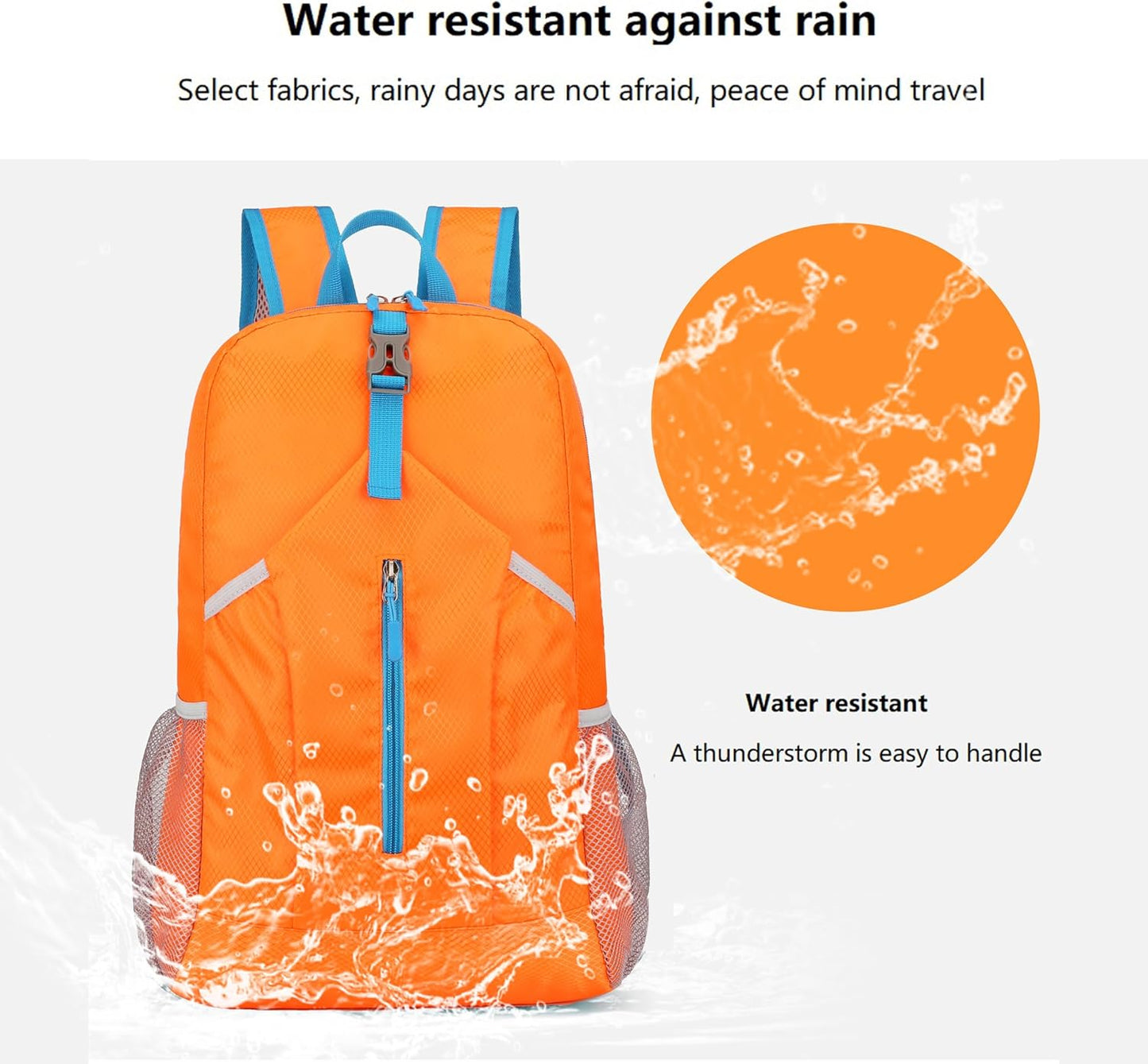 25L Hiking Backpack Foldable Sports Daypack Camping Collapsible Bag Water Repellent Lightweight Travel Men Women (Orange)