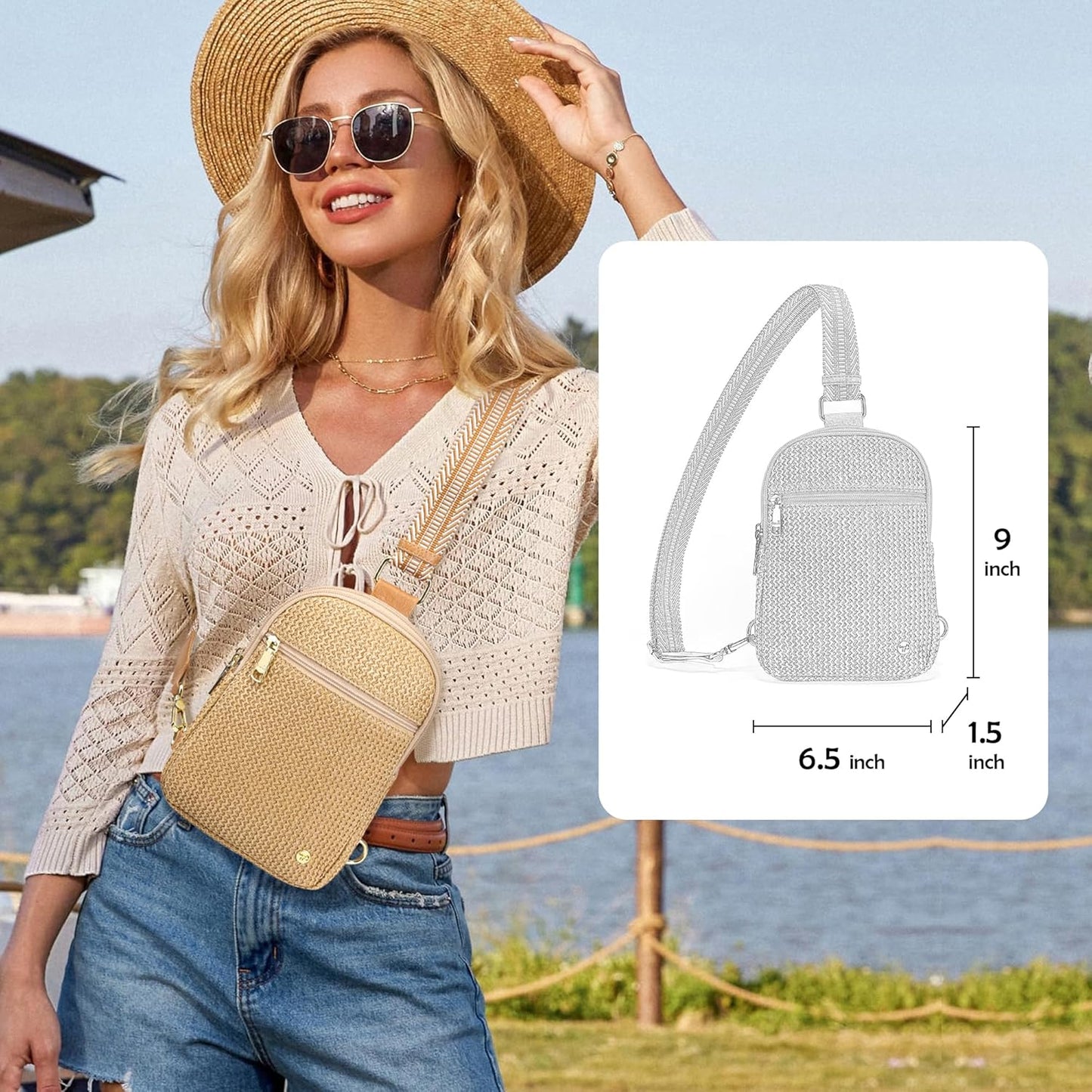 Haytijoe Summer Straw Purse Small Sling Bag RFID Blocking Crossbody Bags for Women Beach Raffia Bags Fanny Packs