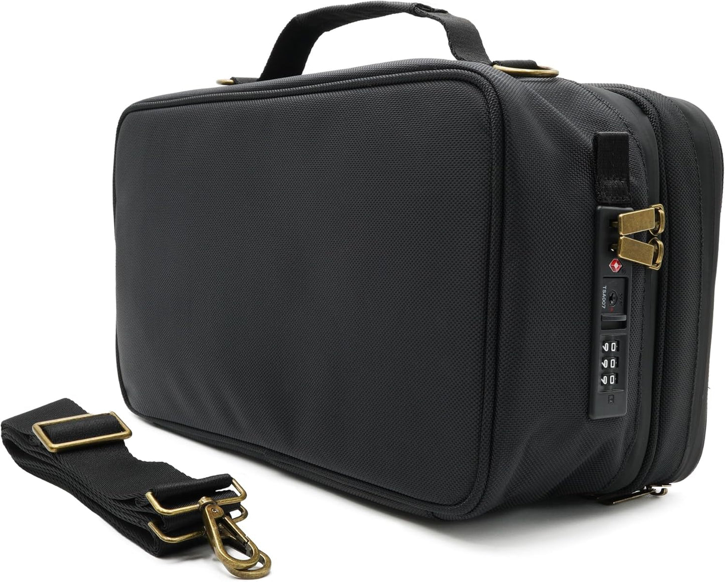 Large Storage Case with TSA Combination Lock Bag, Portable Carbon Lined, XL Medicine Lockable Box for Travel & Home Secured Box Organizer Divider Jars Accessories, Removable Tray (Black)