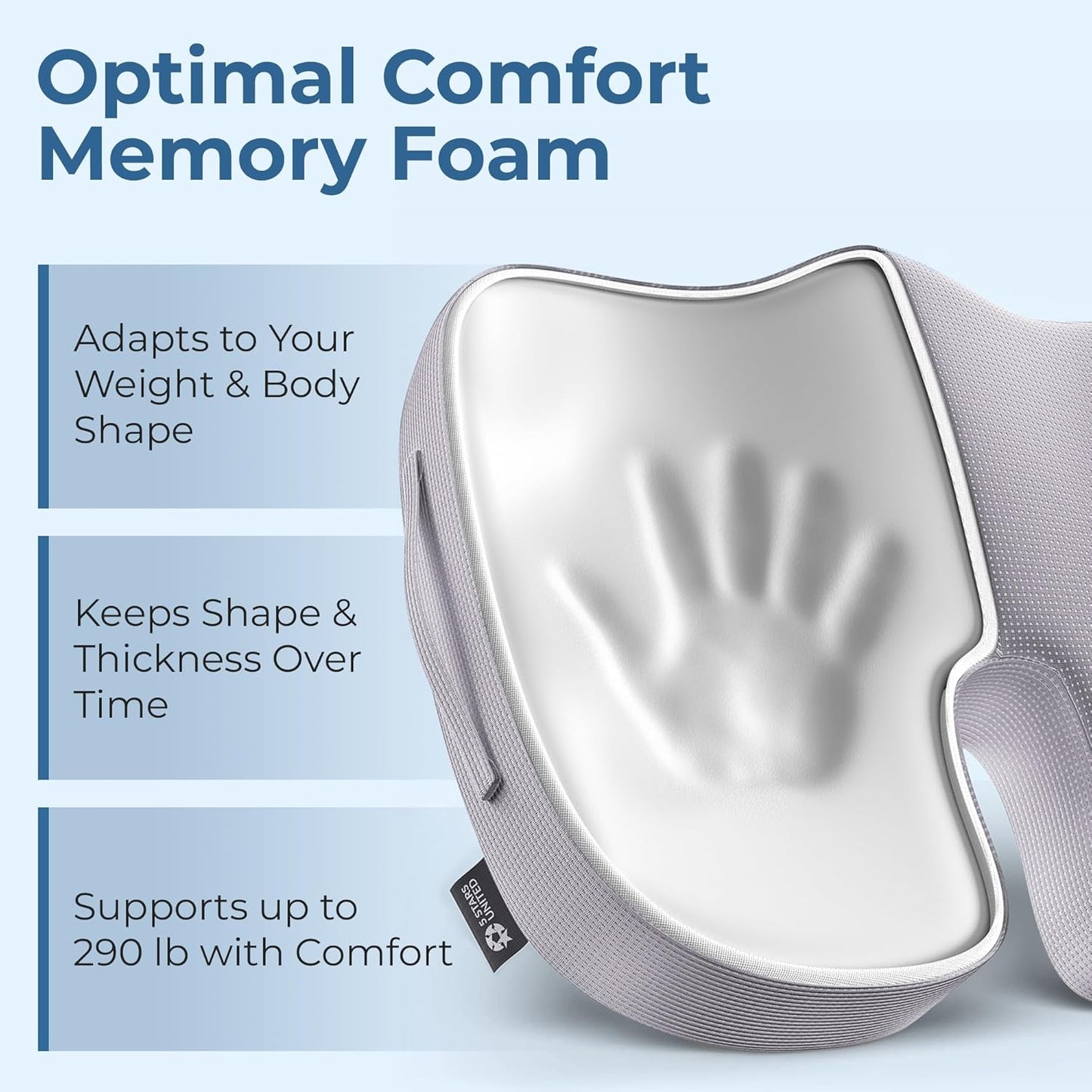 5 STARS UNITED Seat Cushion for Tailbone Pain Relief – Large Memory Foam Cushion for Coccyx, Hip, Sciatica & Post-Surgery Recovery – Wheelchair, Car, Desk, Gaming & Office Chairs, Light Gray