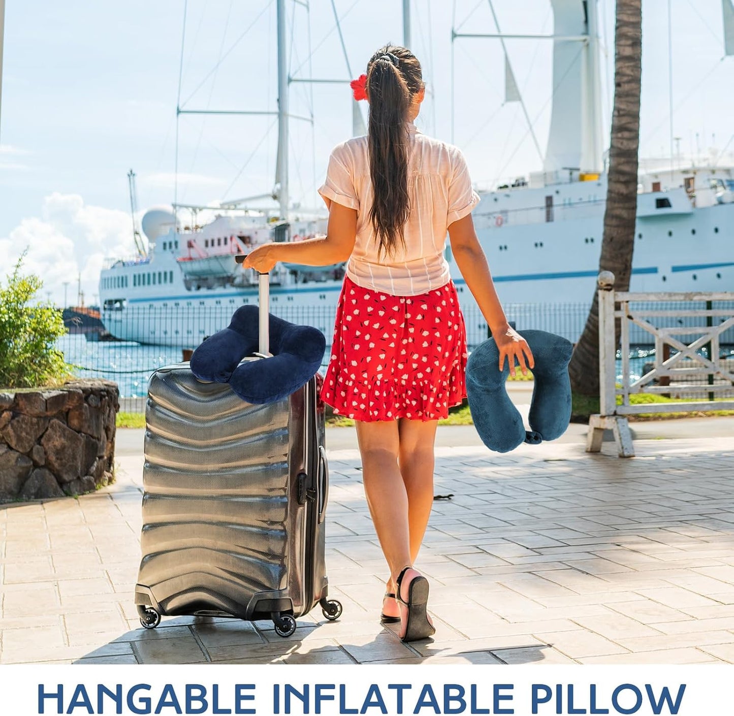 Sintuff 2 Pack Inflatable Travel Pillow for Airplanes Inflatable Neck Flight Pillows with Compact Bag and Blindfold for Traveling, Airplane, Train, Car, Office(Peacock Green and Blue)