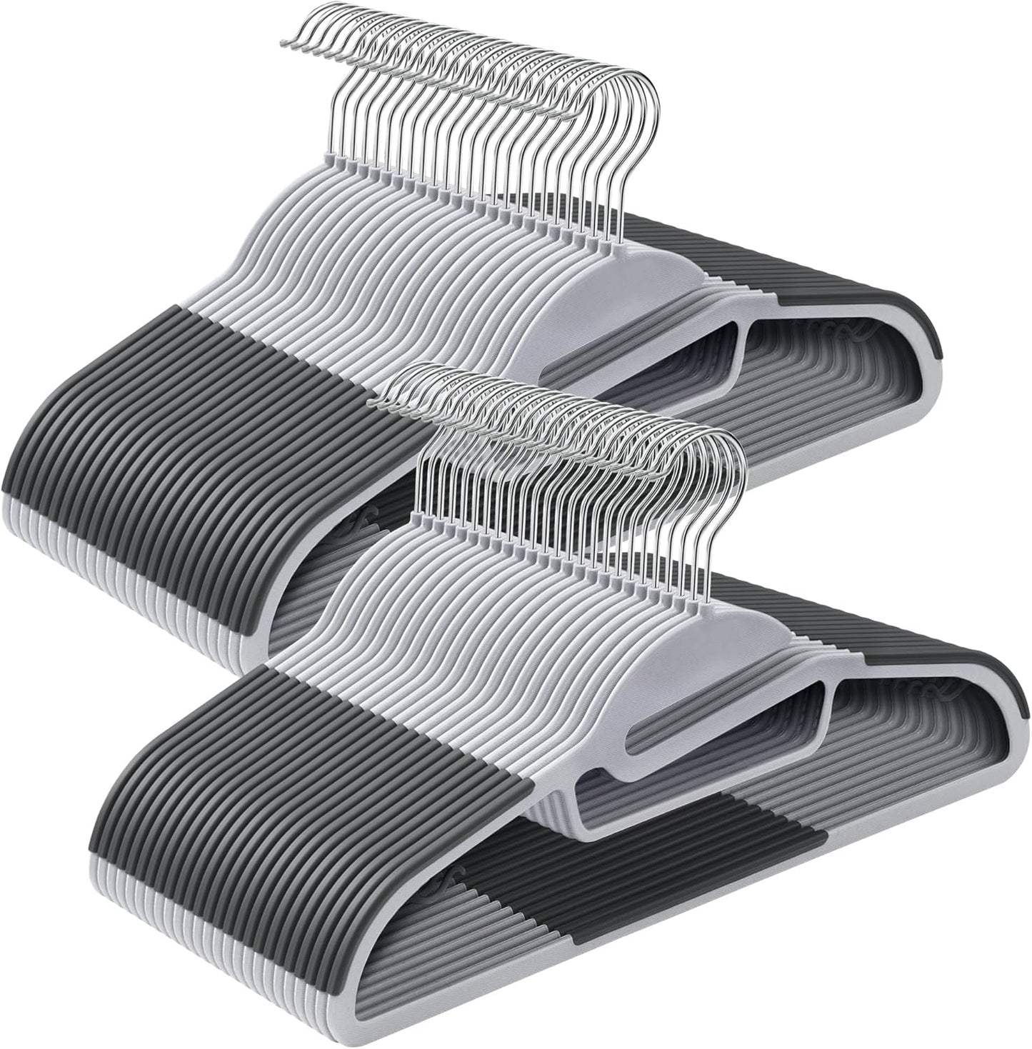 SONGMICS 50 Pack Coat Hangers, Heavy-Duty Plastic Suit Hangers, S-Shaped Opening, Space-Saving, 360º Swivel Hook, 16.3 Inches Wide, Light Gray and Dark Gray UCRP41G-50