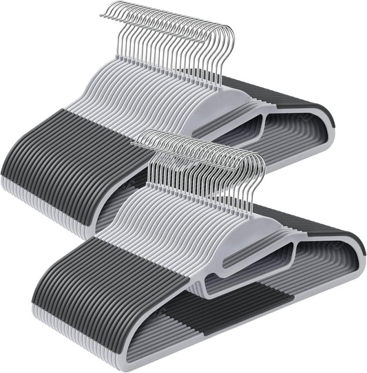 SONGMICS 50 Pack Coat Hangers, Heavy-Duty Plastic Suit Hangers, S-Shaped Opening, Space-Saving, 360º Swivel Hook, 16.3 Inches Wide, Light Gray and Dark Gray UCRP41G-50